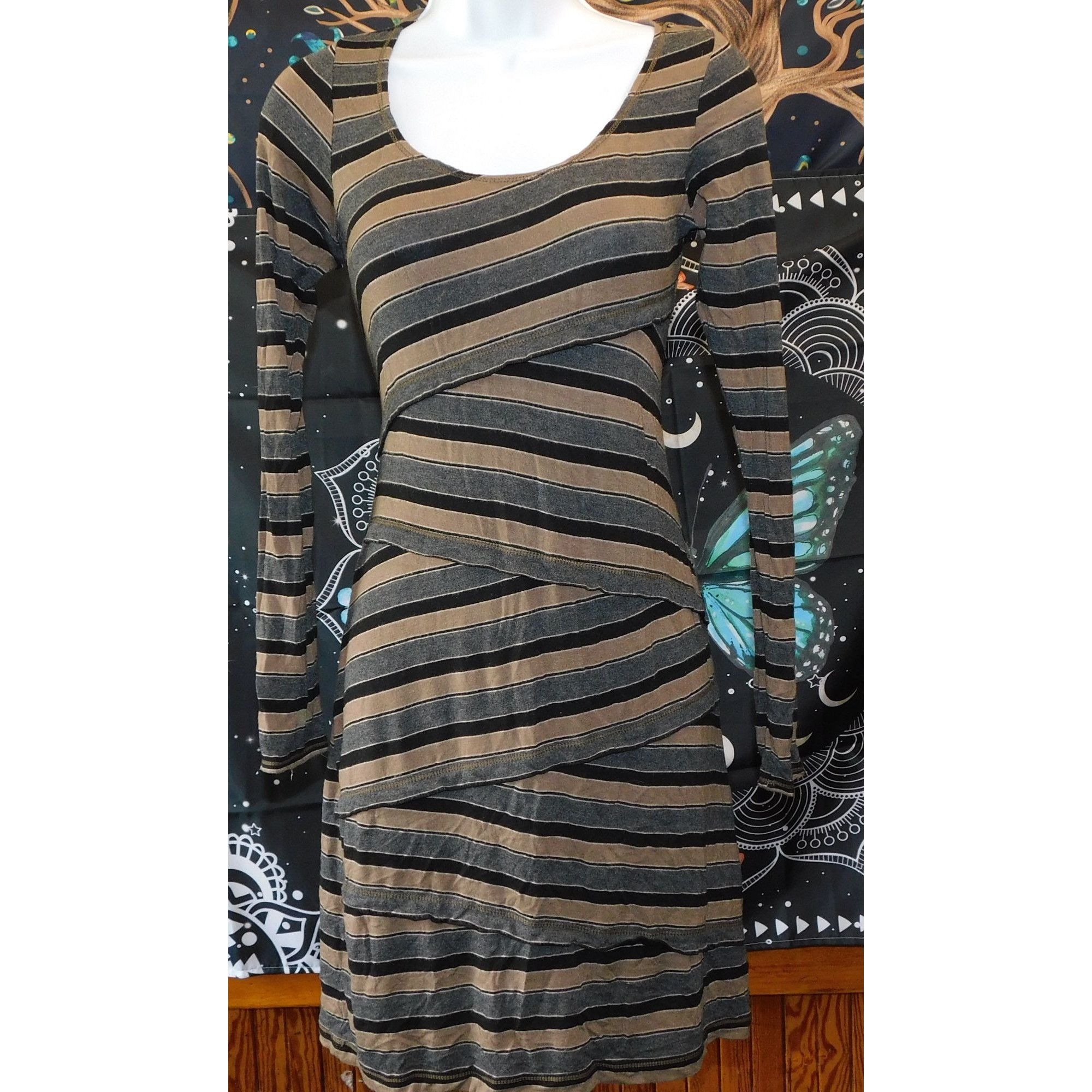 Other Max Studio Brown And Grey Striped Bodycon Dress Size S / US 4 / IT 40 - 3 Thumbnail