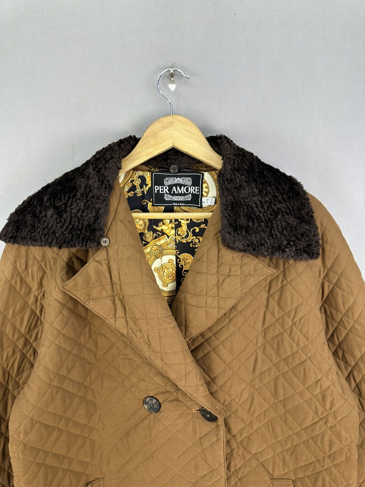 Japanese Brand Per Amore Faux Fur Quilted Long Coat Jacket Size XL / US 12-14 / IT 48-50 - 7 Thumbnail