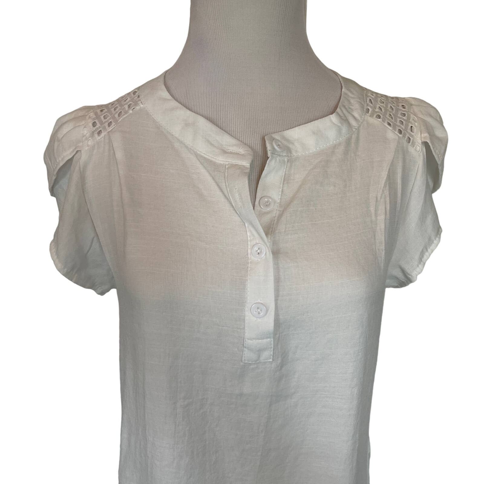 Other New White Short Sleeve Button Down Lace Detail Trim Medium Size M / US 6-8 / IT 42-44 - 3 Thumbnail