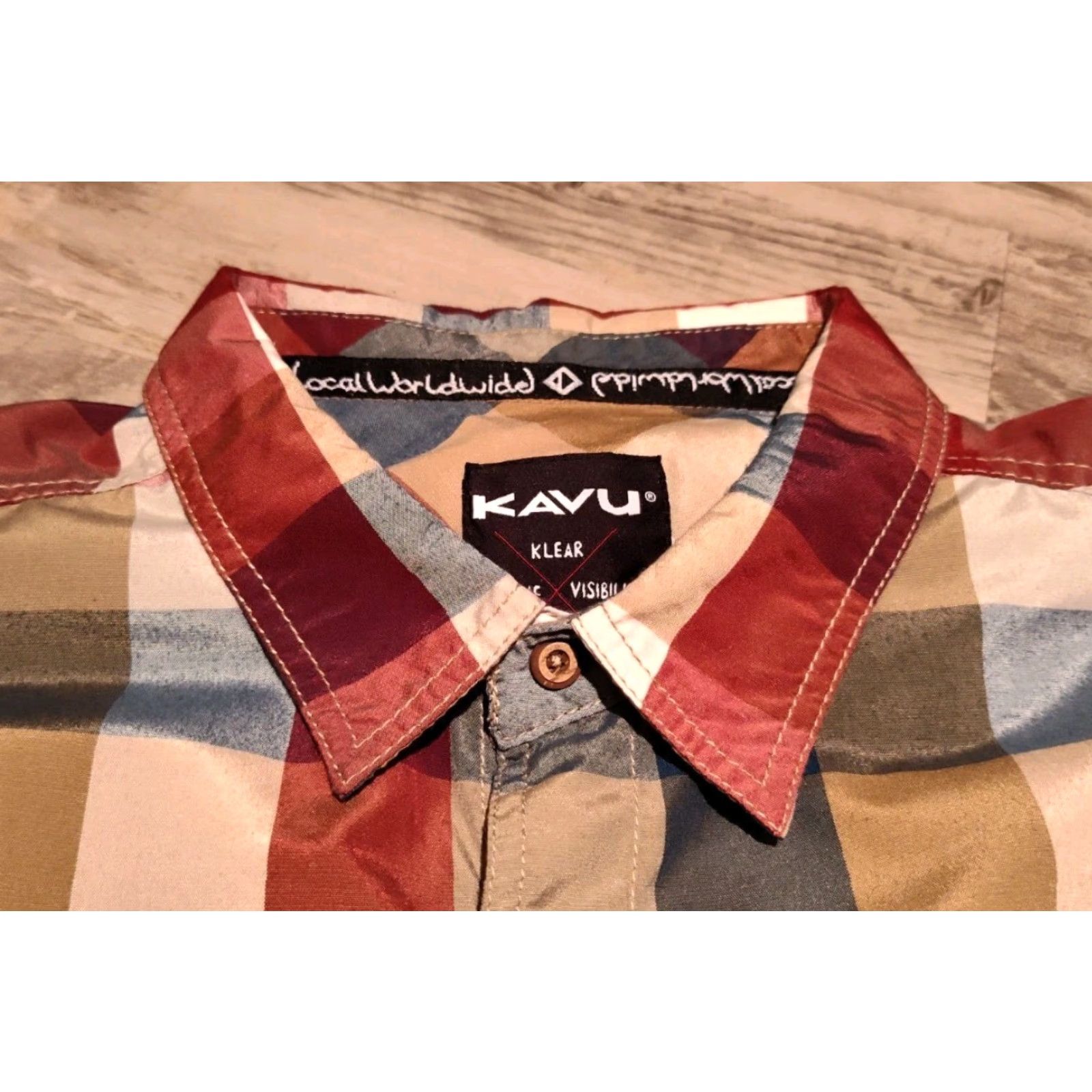 KAVU KAVU Park Lane Button-Up Shirt Men’s XL Short Sleeve Plaid Multicolor Polyester Knit Regular Size US XL / EU 56 / 4 - 6 Thumbnail