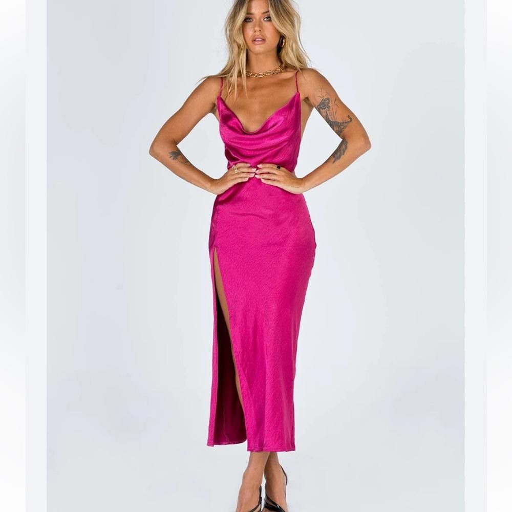 Lioness Lioness l NWT Walk The Line Satin Magenta Midi Dress Small Size S / US 4 / IT 40 - 3 Thumbnail