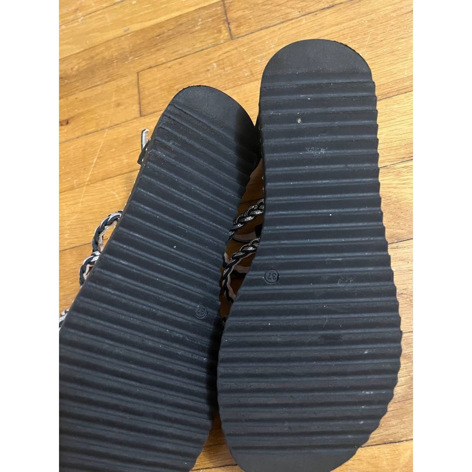 Santostefano Stefano Women sandals Leather Black silver Size 37 S000016 Size US 7 / IT 37 - 3 Thumbnail