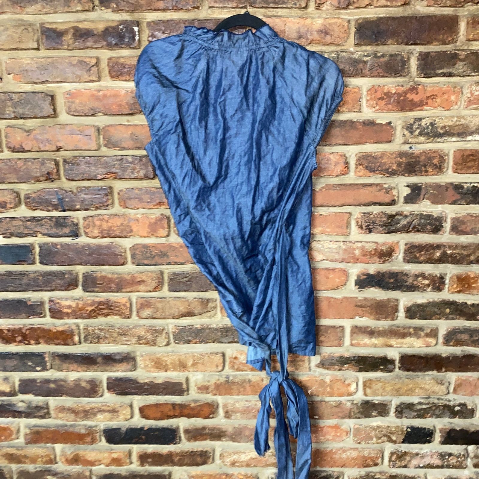 Other Eshakti Blue Chambray Denim Puff Sleeve Wrap Top 10 Medium Size M / US 6-8 / IT 42-44 - 4 Thumbnail