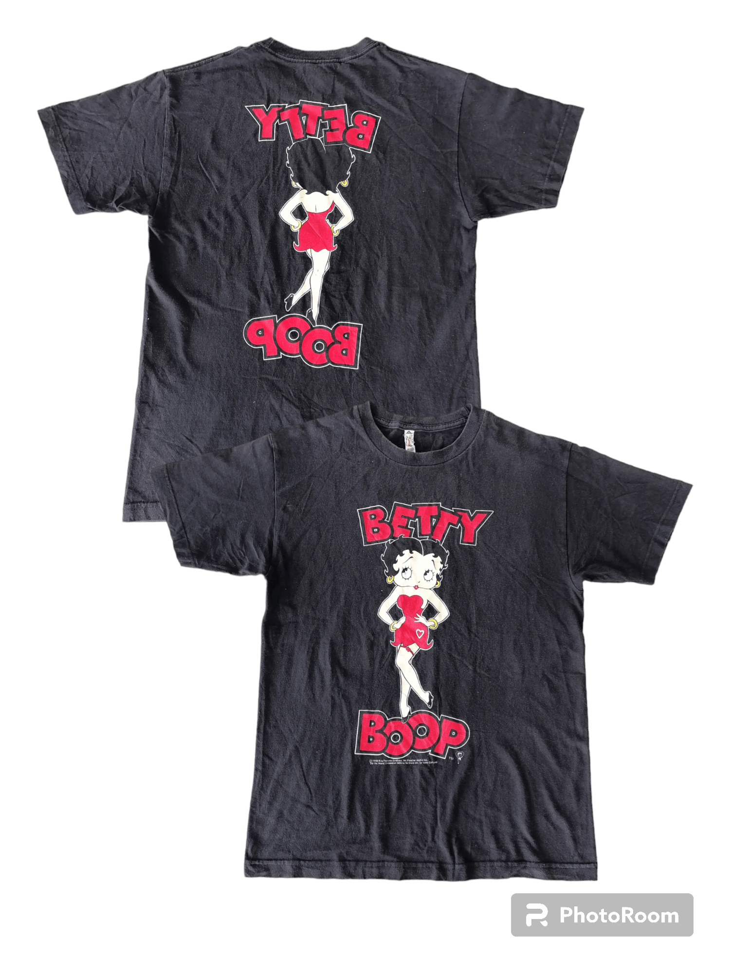 image of Cartoon Network x Character Hero Vintage 90's Betty Boop Mirror T-Shirt in Black, Men's (Size Mediu