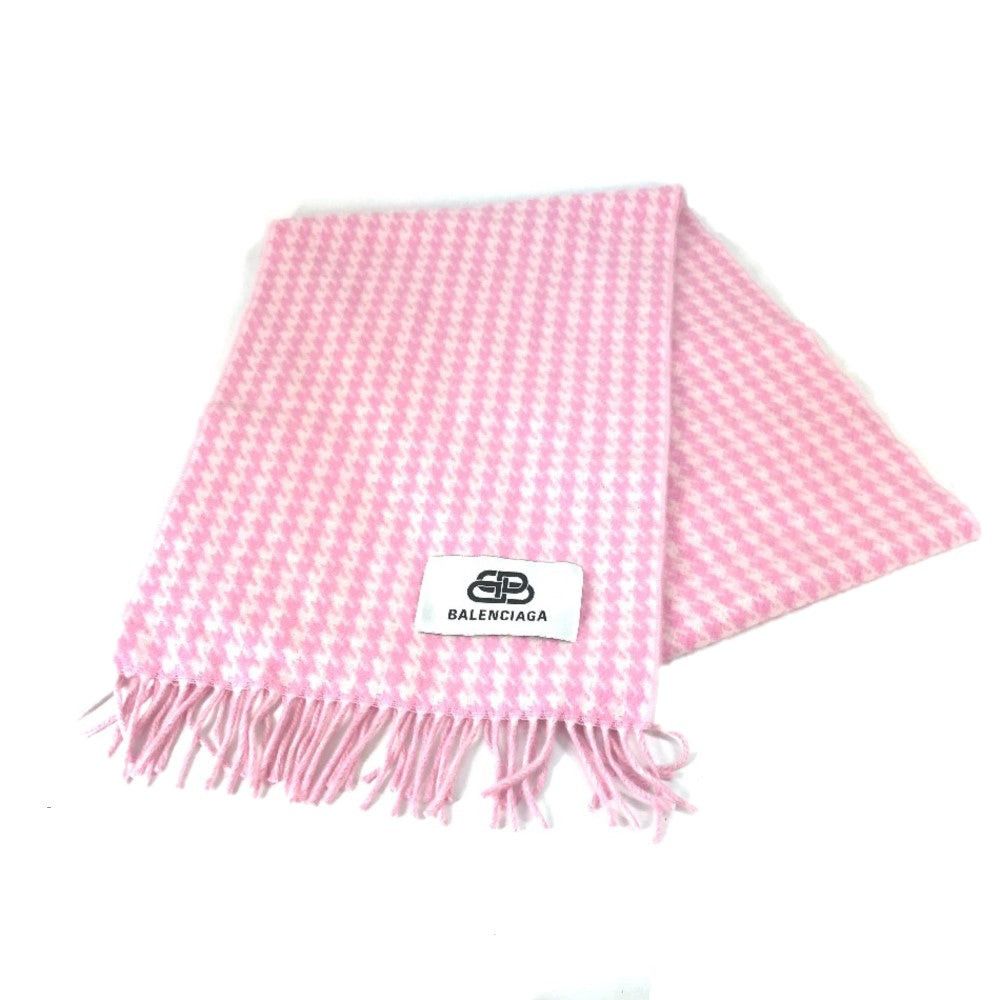 Balenciaga Balenciaga Check Logo Fringe Scarf Wool/Cashmere Women Pink Size ONE SIZE - 1 Thumbnail