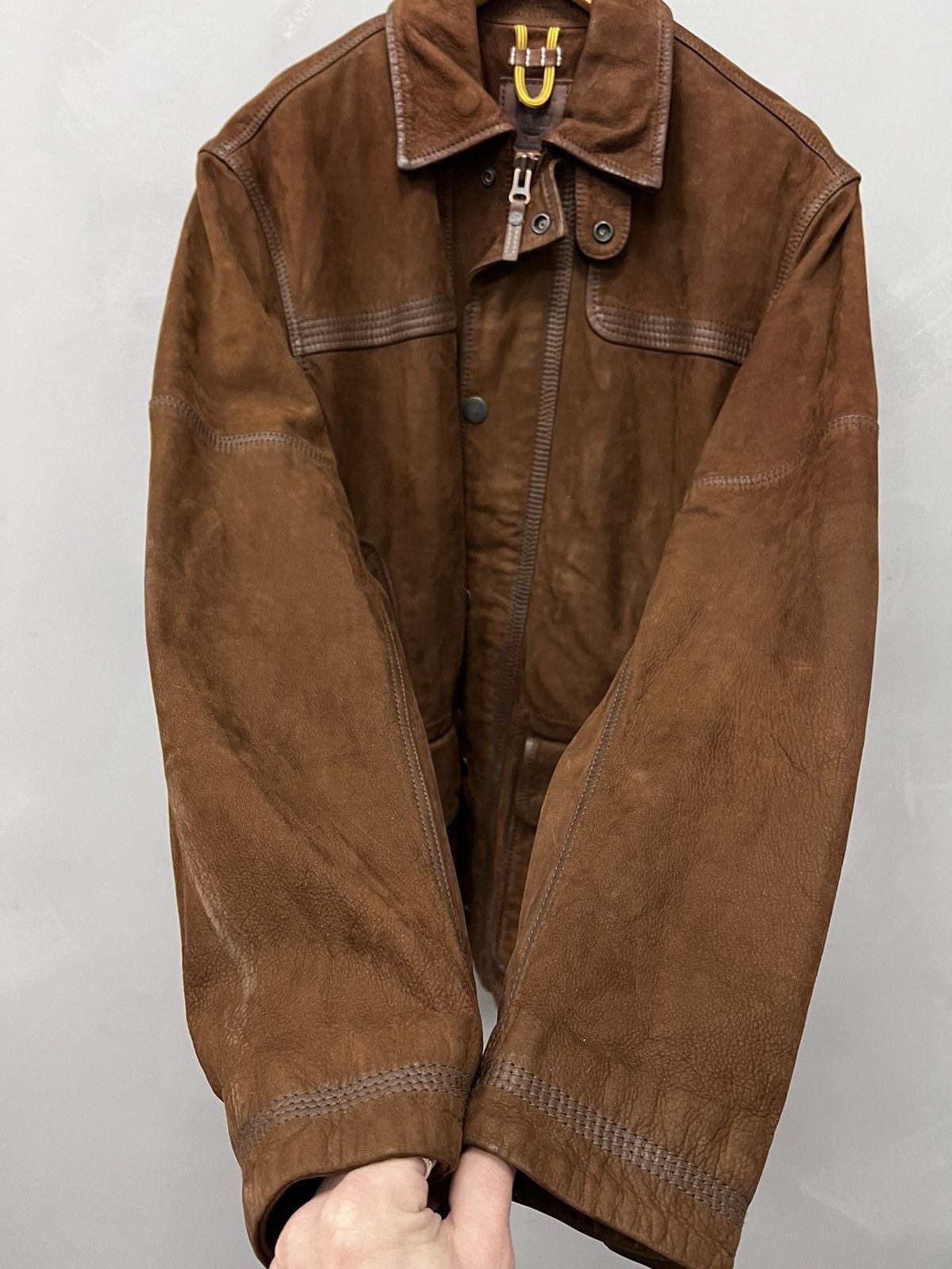 Timberland × Vintage distressed suede brown avant garde leather coat jacket Size US M / EU 48-50 / 2 - 4 Thumbnail
