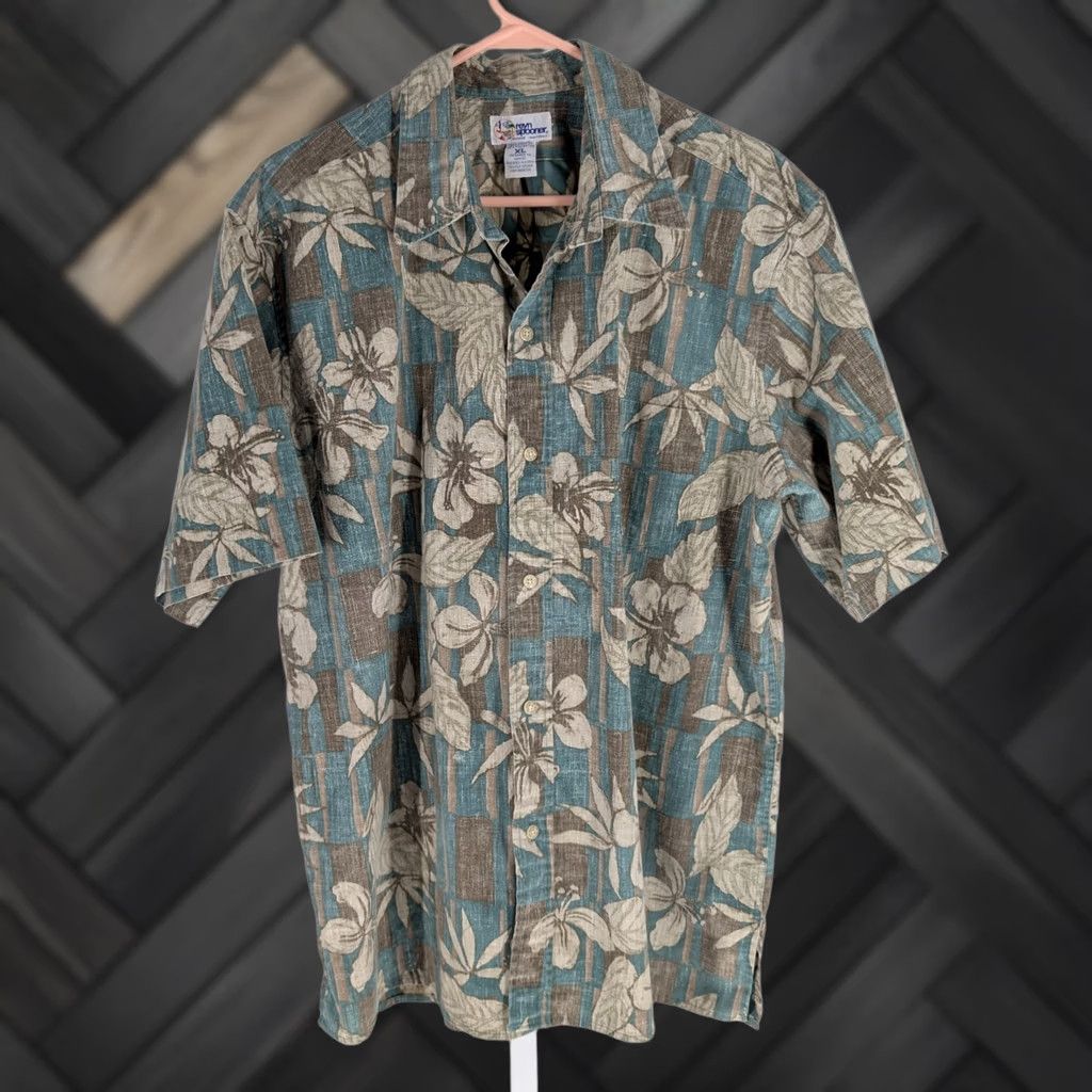 Reyn Spooner Reyn Spooner Shirt XL Blue Brown Hibiscus Floral Hawaiian Vintage Aloha Button-Up Short Sleeve Mens Size US XL / EU 56 / 4 - 1 Thumbnail
