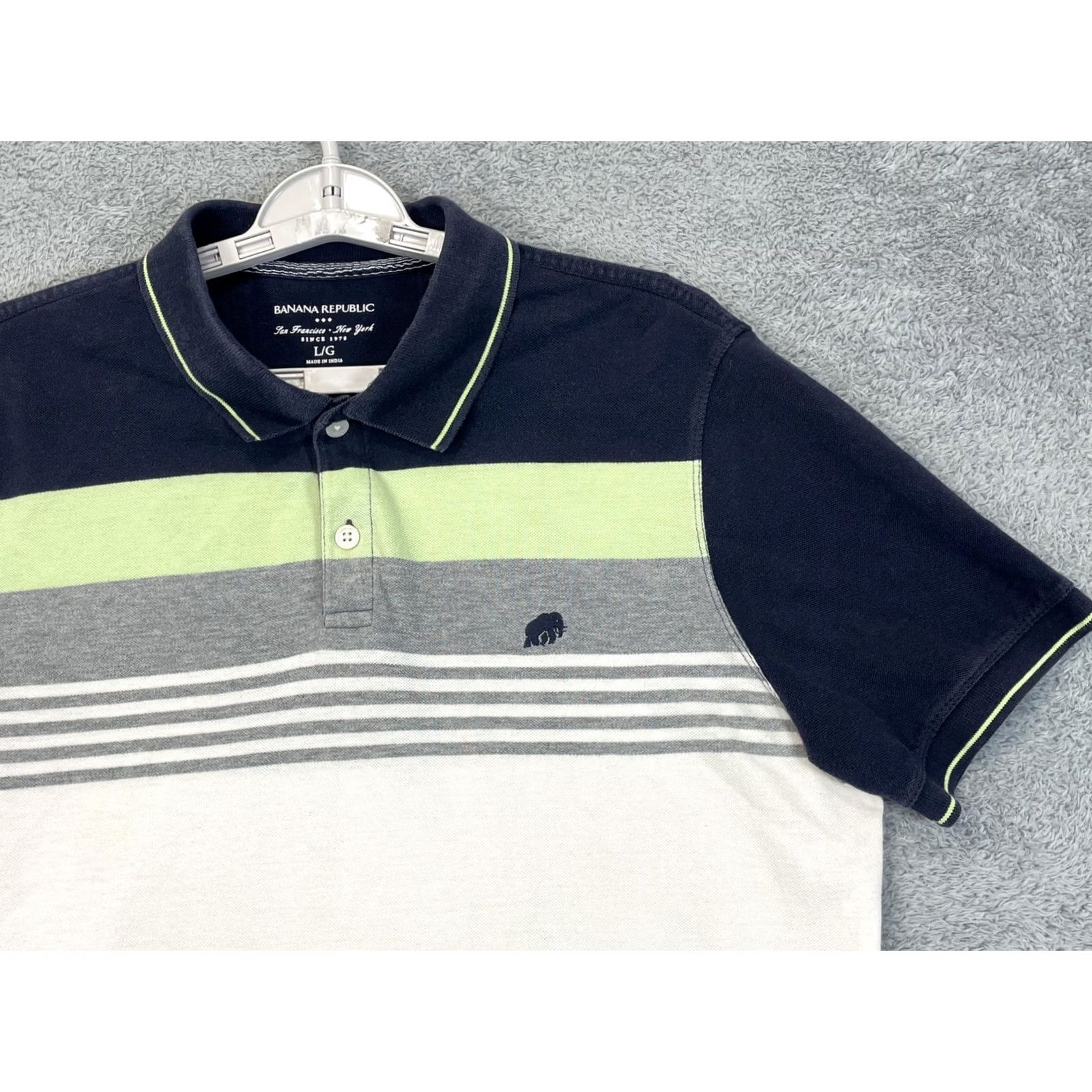 Banana Republic Banana Republic Polo Shirt Mens L Navy Gray Green Stripe Pique Cotton Logo Embroidered Short Sleeve Striped All Seasons Size US L / EU 52-54 / 3 - 2 Thumbnail