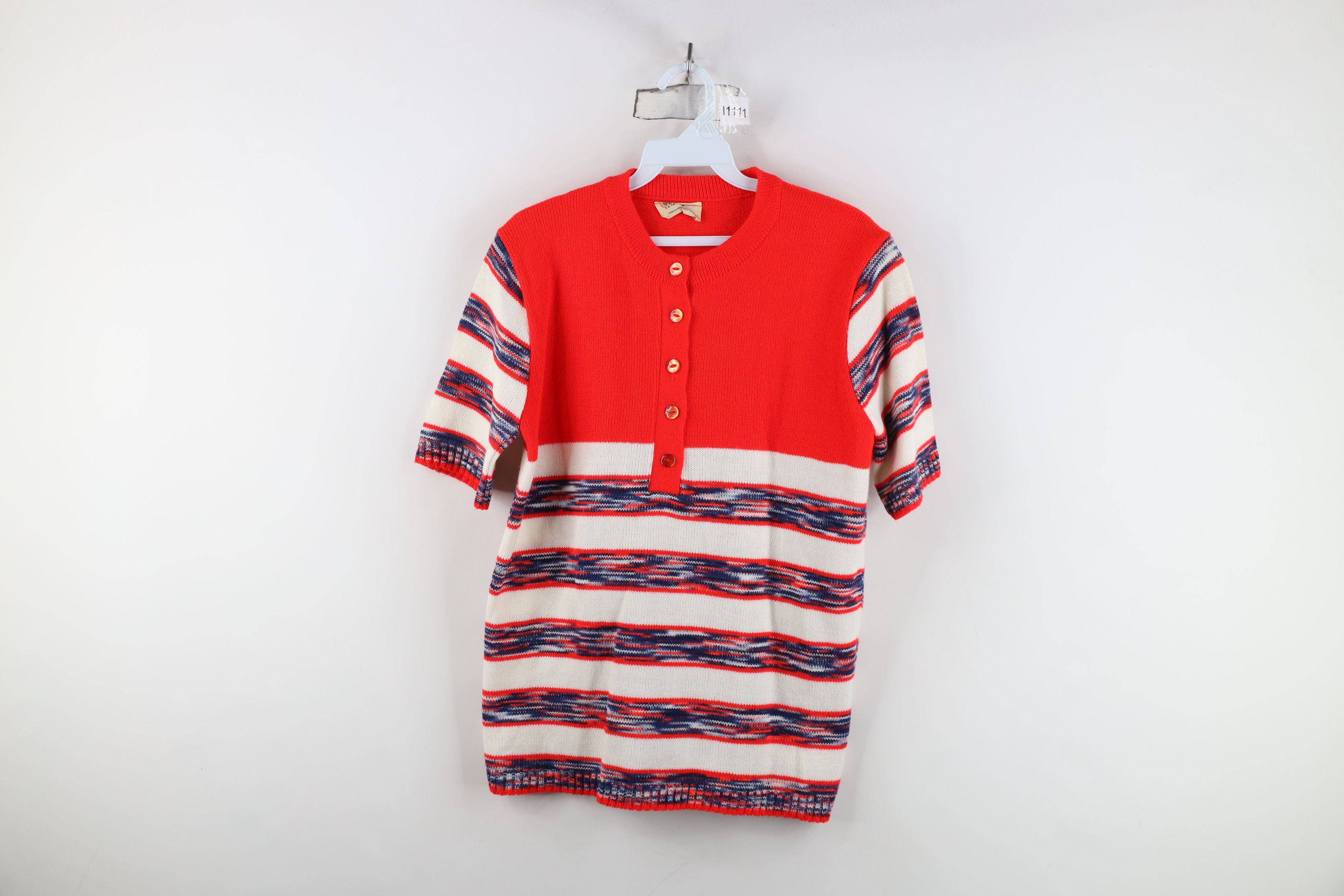 Vintage Vintage 60s Streetwear Striped Short Sleeve Knit Sweater Size M / US 6-8 / IT 42-44 - 1 Thumbnail