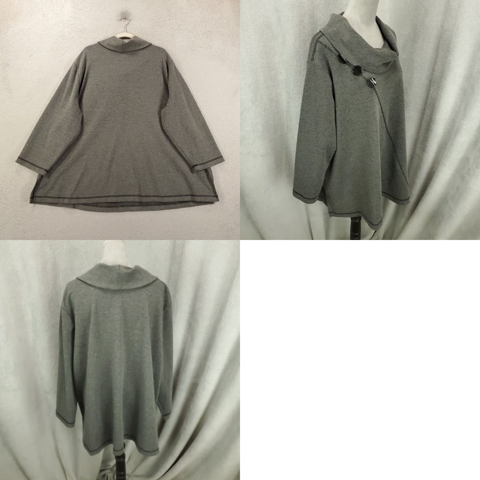 Vintage Ali Miles Sweater 3X Womens Gray Button Accent Cowl Neck Asymmetic Artsy Size XXL / US 16-18 / IT 52-54 - 8 Thumbnail