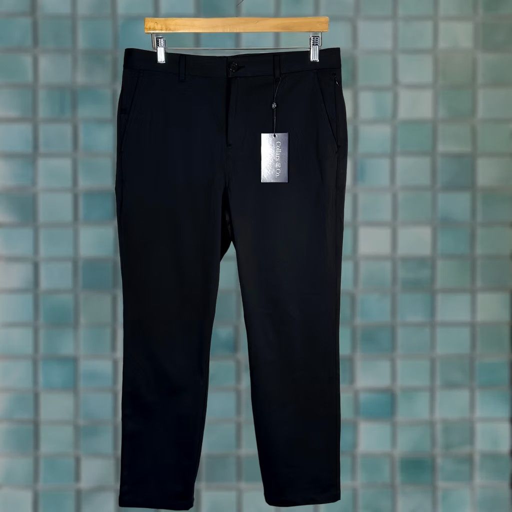 CO Collars & Co Maverick Performance Pants Mens 34x28 Black 4-Way Stretch Chino Slim Flat Front Workwear Travel Casual Size US 36 / EU 52 - 1 Thumbnail