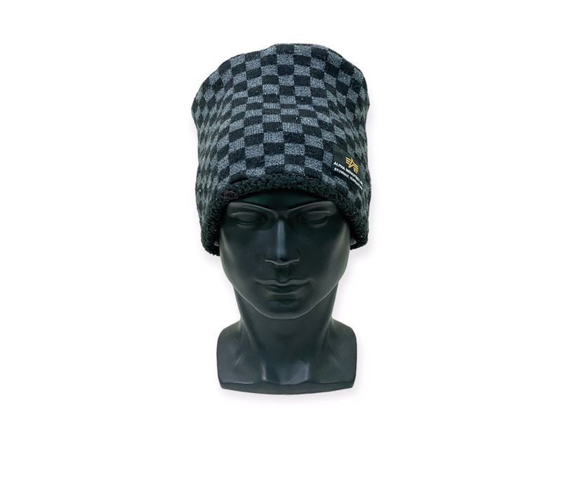 image of Alpha Industries Plaid Tartan Neck Gaiter Beanie Hat, Men's