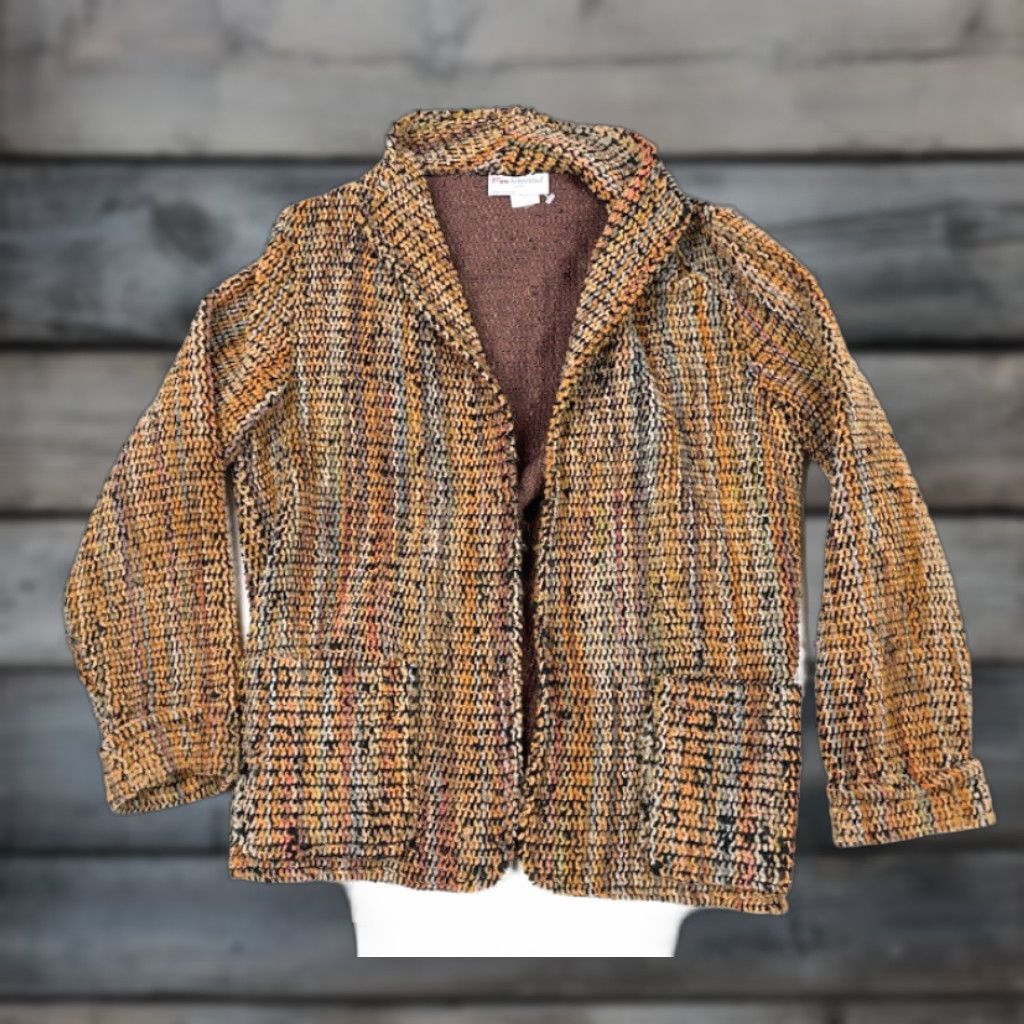 Vintage VTG 90s Orange Brown Deep Pile Cardigan Blazer Women's 12 Made USA Textured Fire Islander Knit Cardigan Size XL / US 12-14 / IT 48-50 - 1 Thumbnail