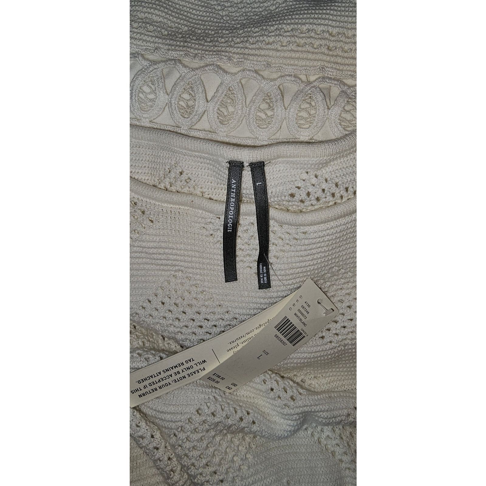 Anthropologie NWT Sleeveless Crochet Boat-Neck Mini Shift Dress $198 LARGE Size L / US 10 / IT 46 - 5 Thumbnail