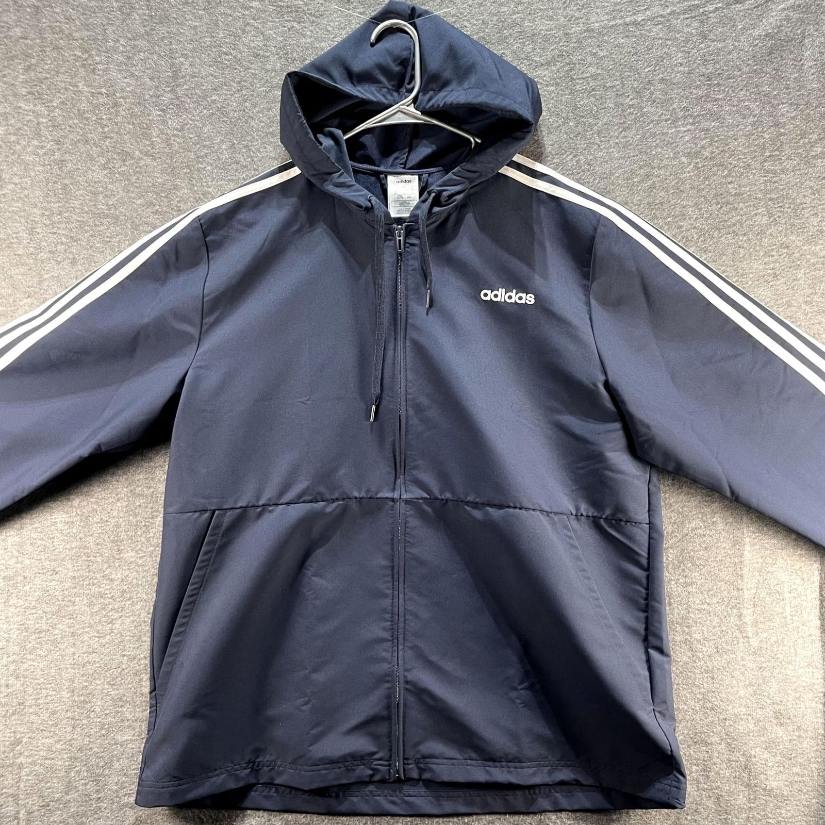 Adidas VINTAGE Adidas Jacket Mens XL Navy Blue Hooded Full Zip 3-Stripes Athletic Windbreaker Size US XL / EU 56 / 4 - 4 Thumbnail