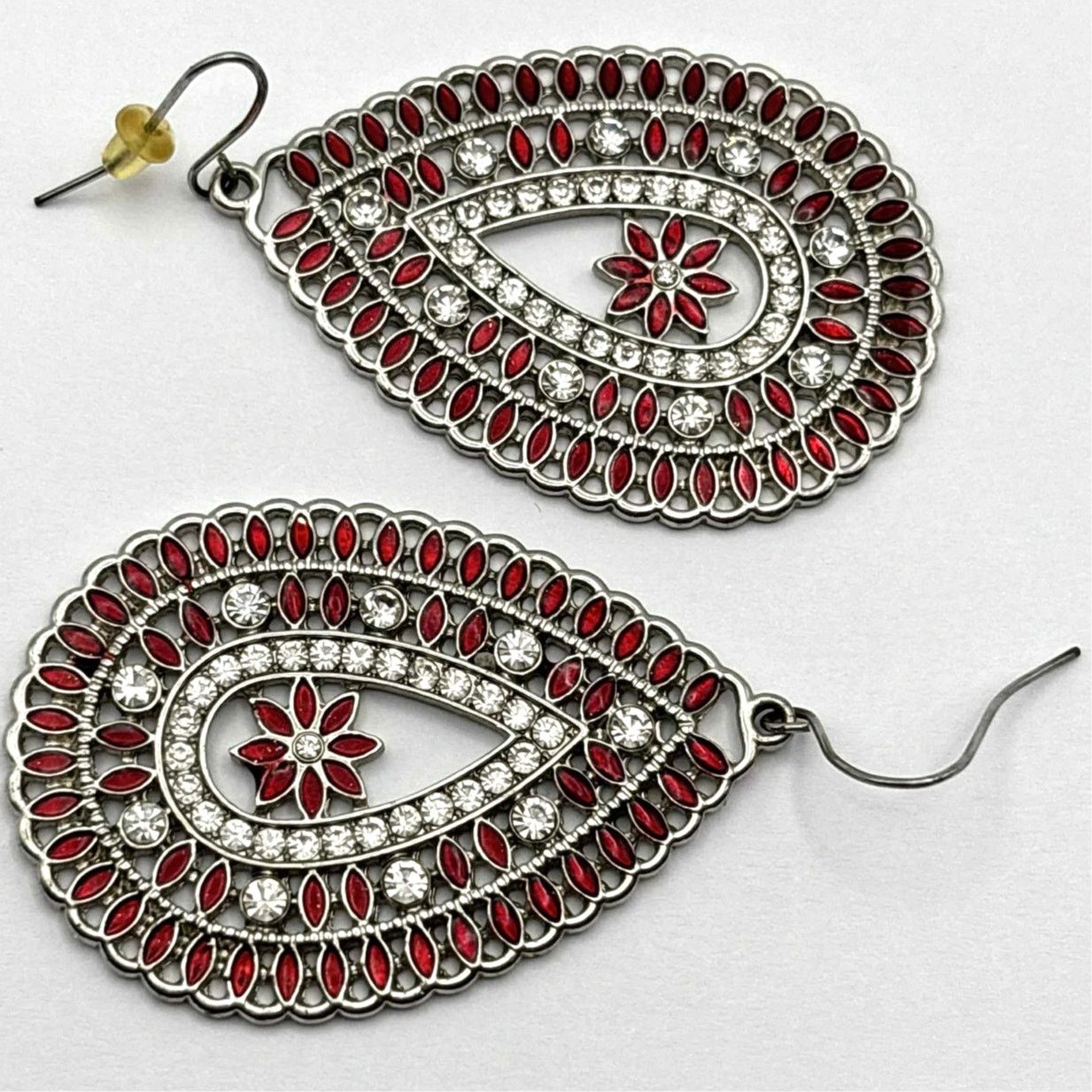 Other Red & Silver Floral Earrings Size ONE SIZE - 2 Thumbnail