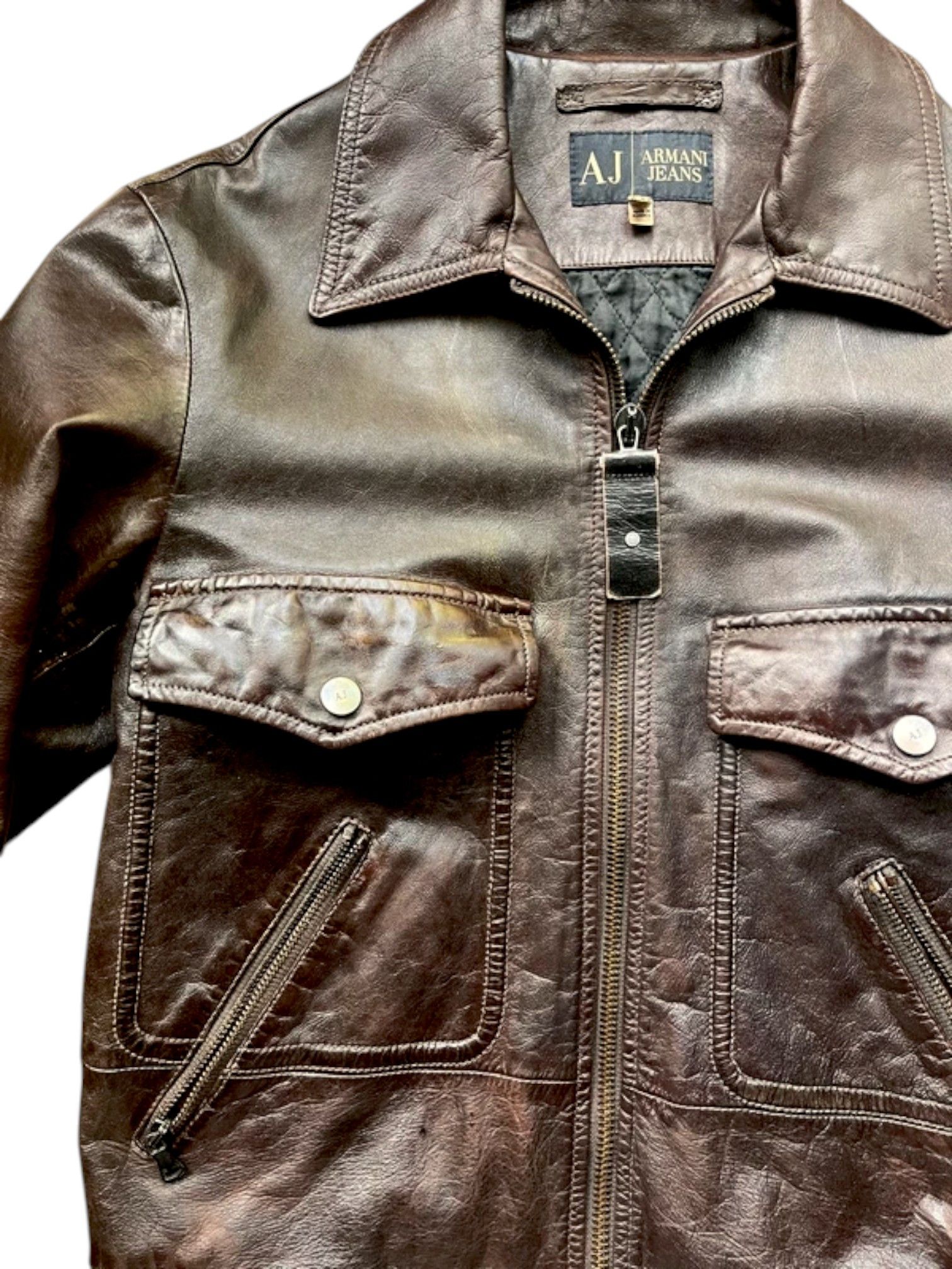 Giorgio Armani Armani Jeans Brown Leather Bomber Jacket Size US M / EU 48-50 / 2 - 5 Thumbnail