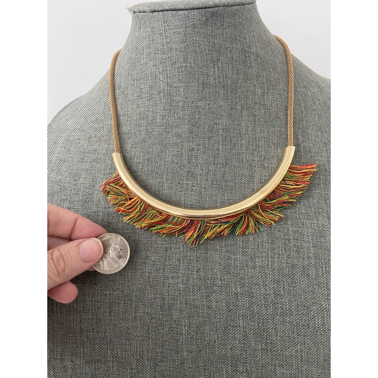 Other Colorful fringe bib necklace gold tone Size ONE SIZE - 2 Thumbnail