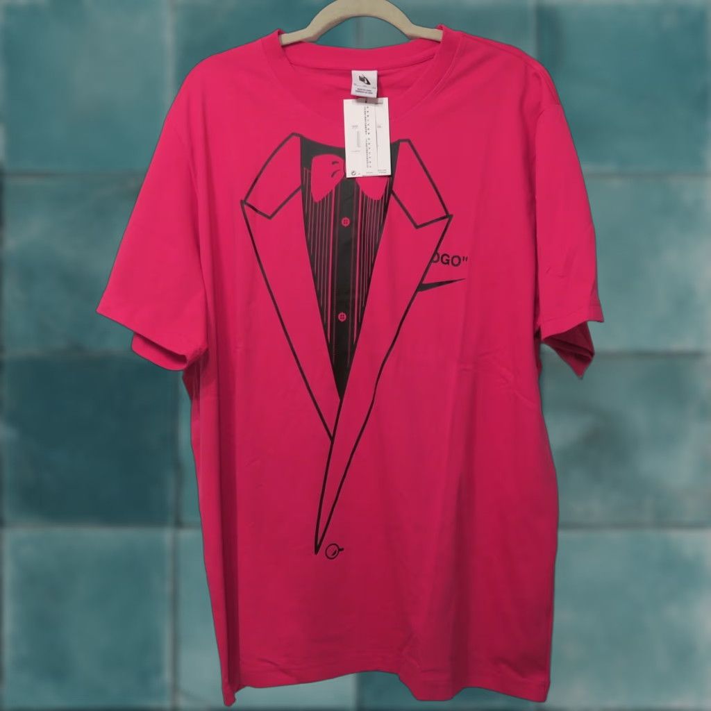VINTAGE Nike x Off-White T-Shirt Men XXL Pink Rush Eagle Tuxedo