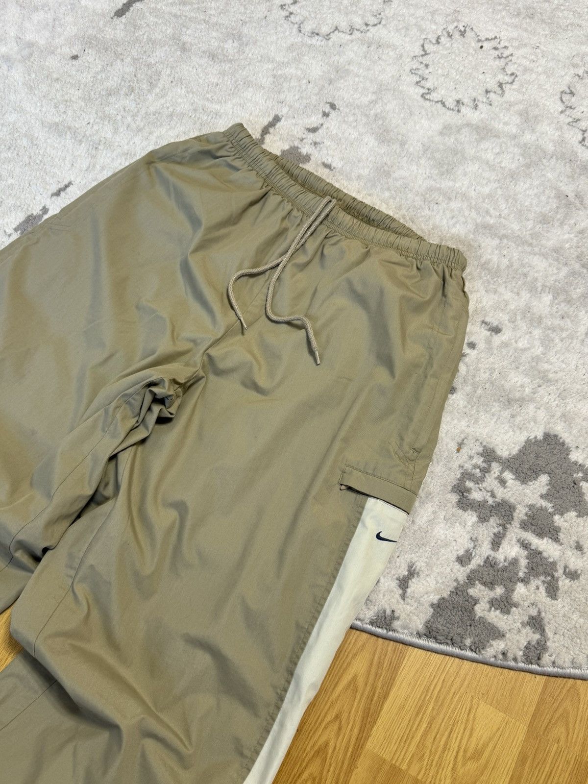 Nike × Vintage Y2K 90s Nike Nylon Pants Track Drill beige Cream Swoosh Size US 34 / EU 50 - 13 Thumbnail