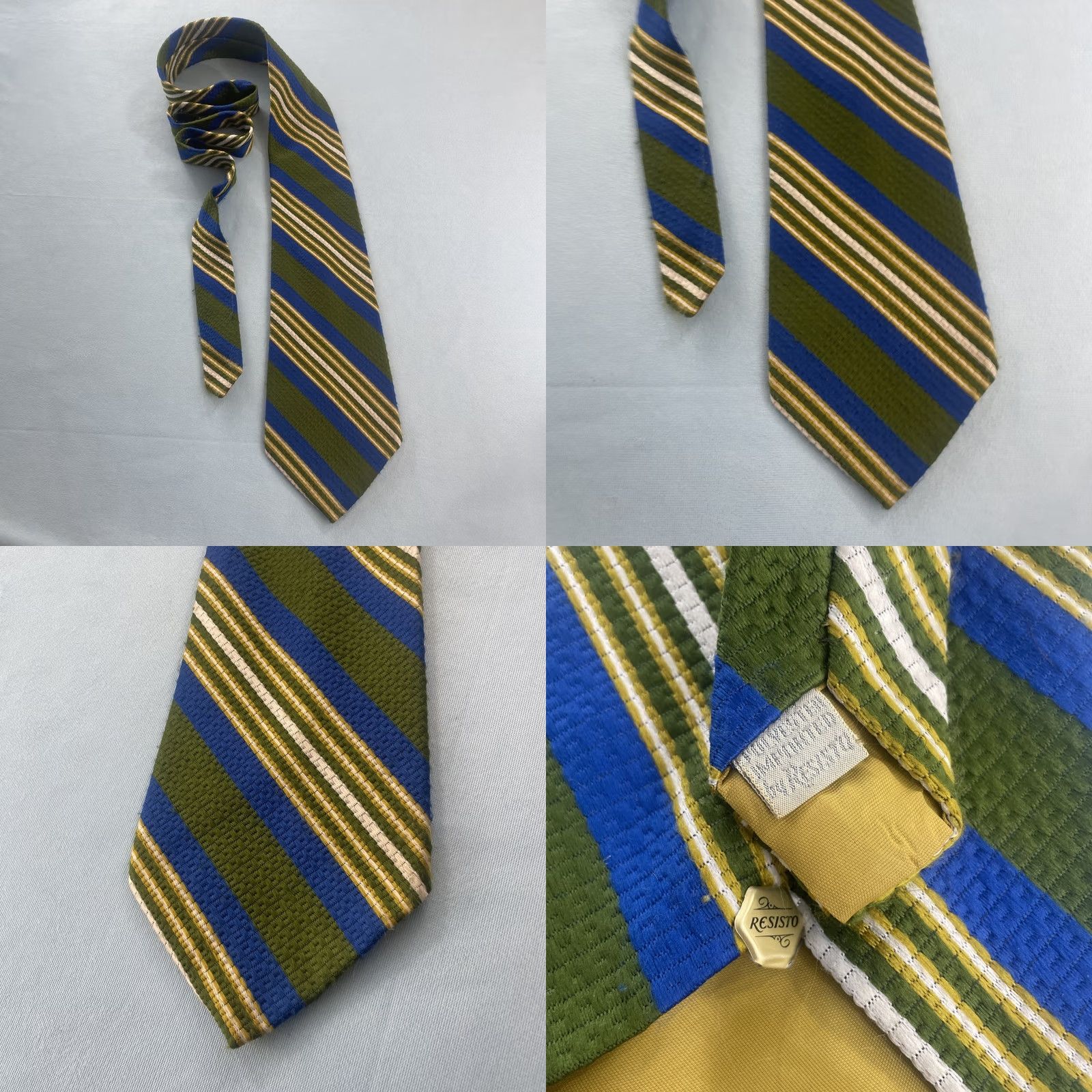 Vintage VINTAGE Resisto 70s Extra Wide Necktie 5" Kipper Repp Stripe Green Blue 58" Woven Tie Capsule UltraWide Necktie Men Designer Vintage 1970s Size ONE SIZE - 11 Thumbnail