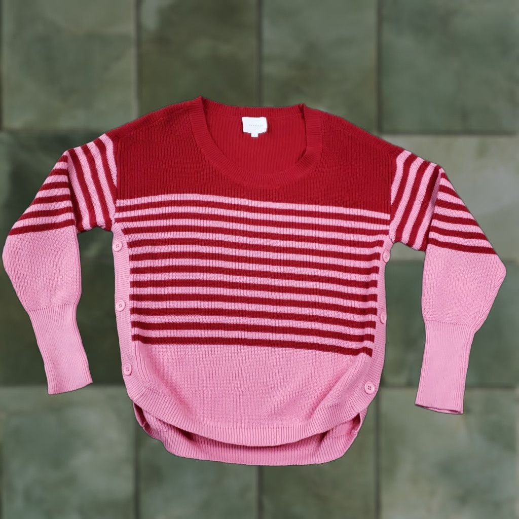 Vintage Sundays Sweater Womens Sz Small Red Pink Knit Striped Button Comfort Casual Size S / US 4 / IT 40 - 1 Thumbnail