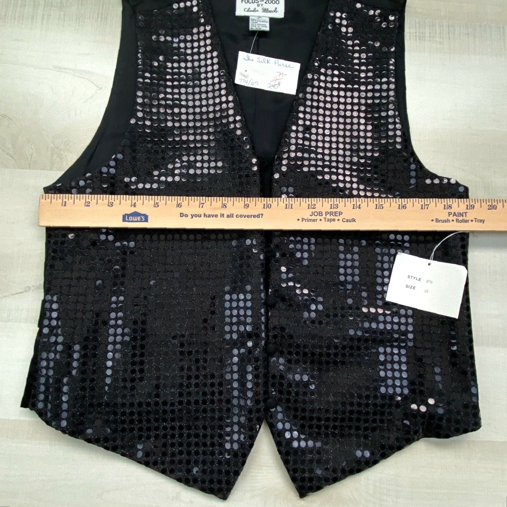 Vintage Focus 2000 by Charles Gluech Womens Vest 12 Black Sequined Embellished New Size XL / US 12-14 / IT 48-50 - 7 Thumbnail