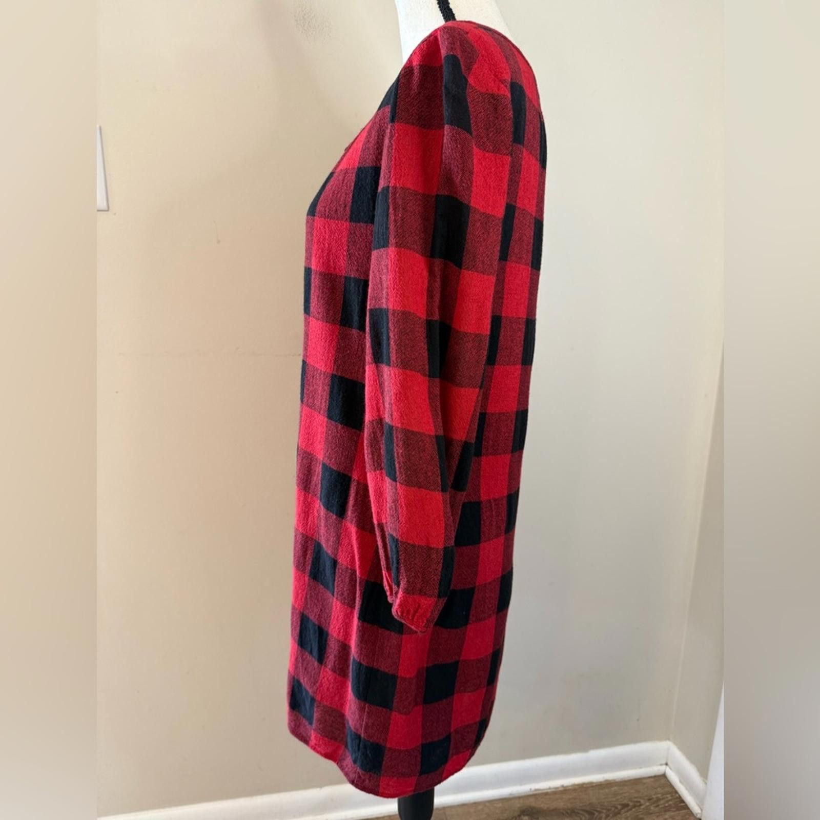 Madewell Madewell red black plaid flannel wool blend midi dress SZ SM Size S / US 4 / IT 40 - 3 Thumbnail