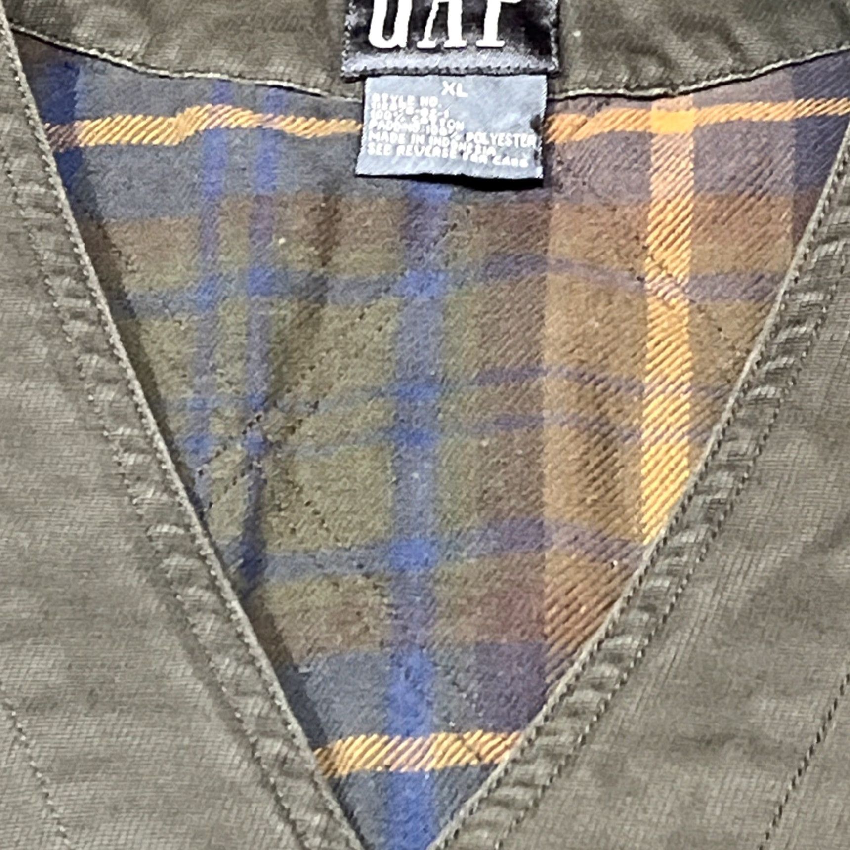 Gap VINTAGE Gap Vest 90s Plaid Flannel Lined Army Green Canvas Men XL Cotton Back Strap Lined Waistcoat Size US XL / EU 56 / 4 - 6 Thumbnail