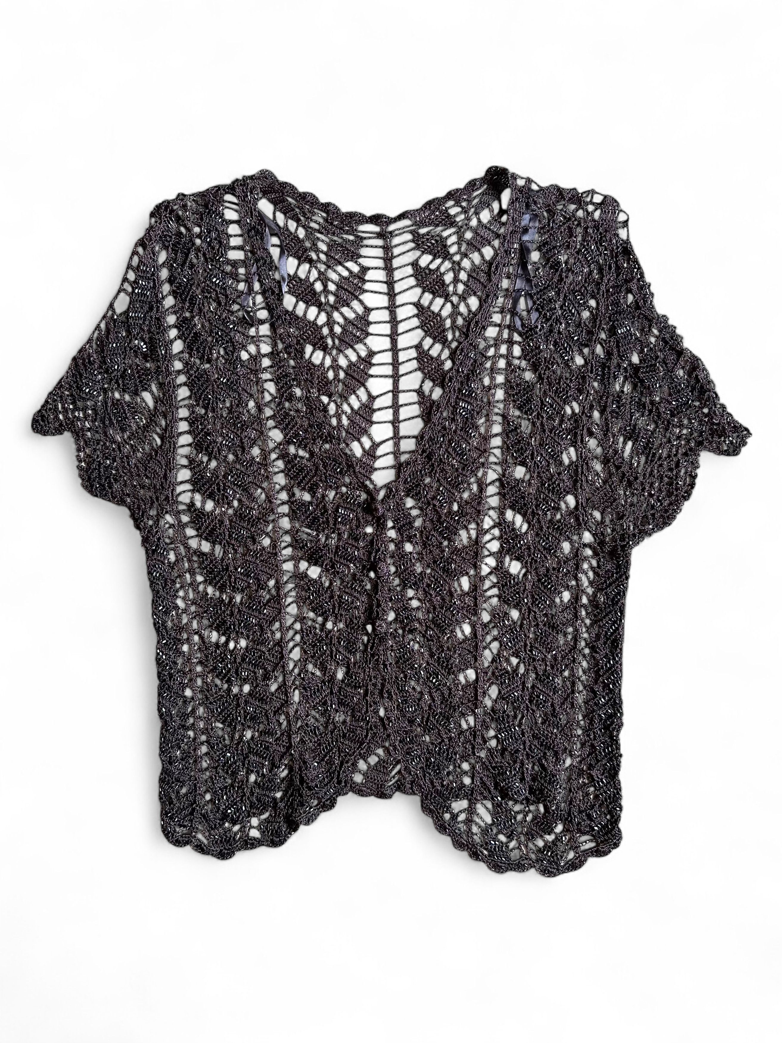 Vintage Vintage Crochet Beaded Top Shirt Blouse Cardigan Size M / US 6-8 / IT 42-44 - 1 Thumbnail
