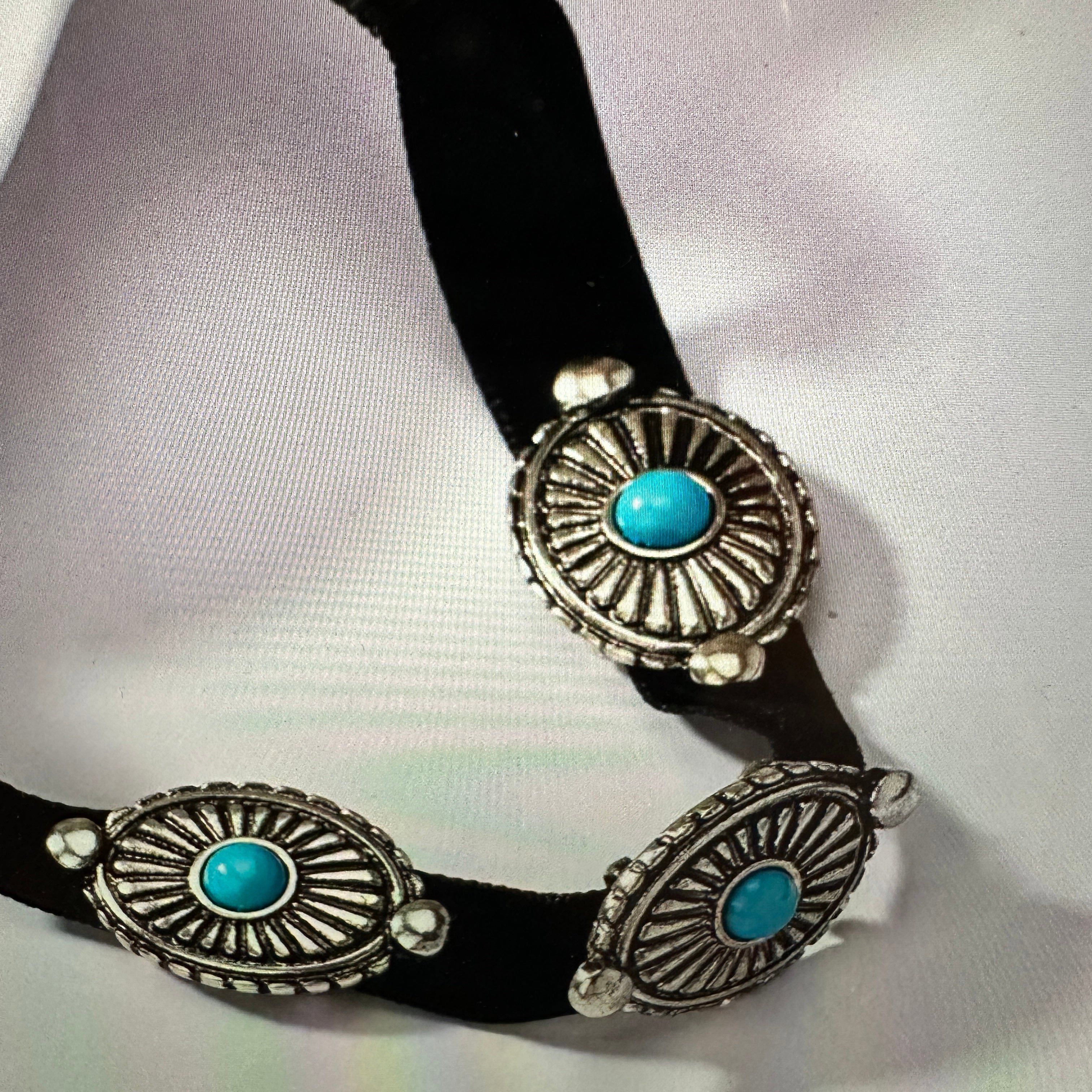 Other Turquoise Concho Choker Necklace with Black Velvet - Boho We Size ONE SIZE - 4 Thumbnail