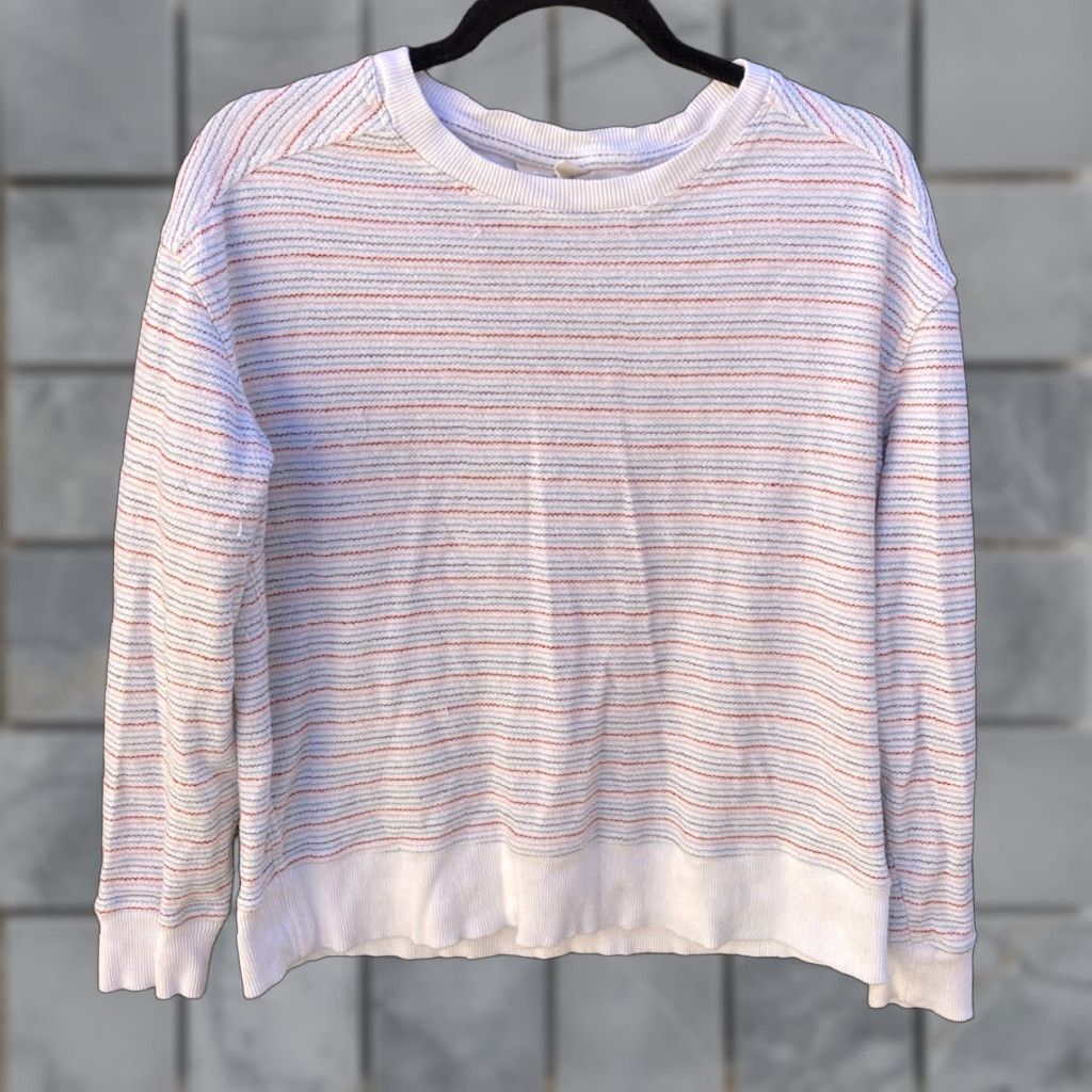 Vintage Women's Universal Thread White Striped Crew Neck Sweatshirt S Cotton RN177730 Size S / US 4 / IT 40 - 1 Thumbnail