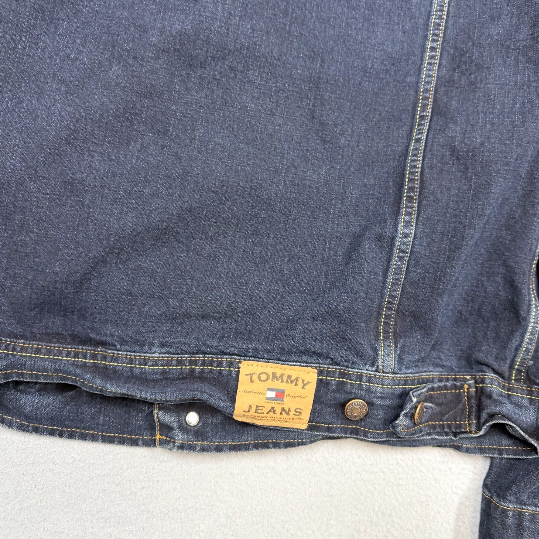 Denime Tommy Jeans Jacket Mens XL Blue Denim Bomber Button Front Casual Logo Trucker Size US 36 / EU 52 - 5 Thumbnail