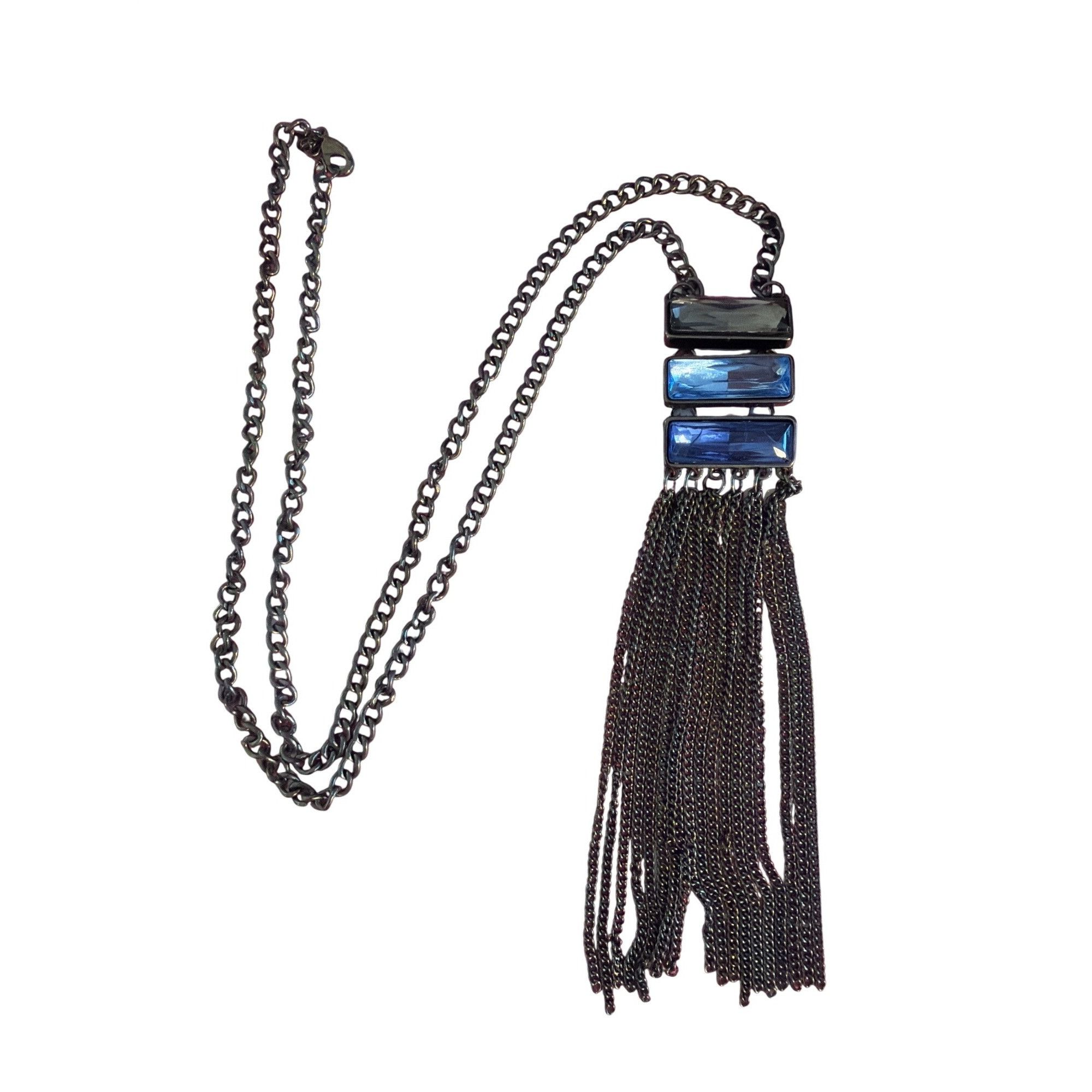 Other Black Chain Necklace Blue Rhinestones Tassel 28" Longs Weigh Size ONE SIZE - 1 Thumbnail