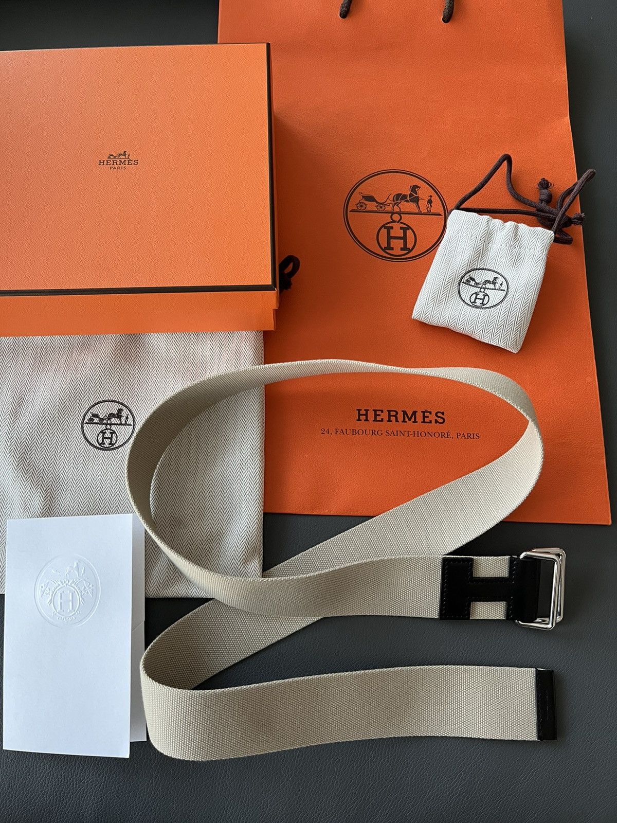 Hermes Limited Edition Hermes Brand New H Logo Leather Canvas Belt Size 34 - 4 Thumbnail