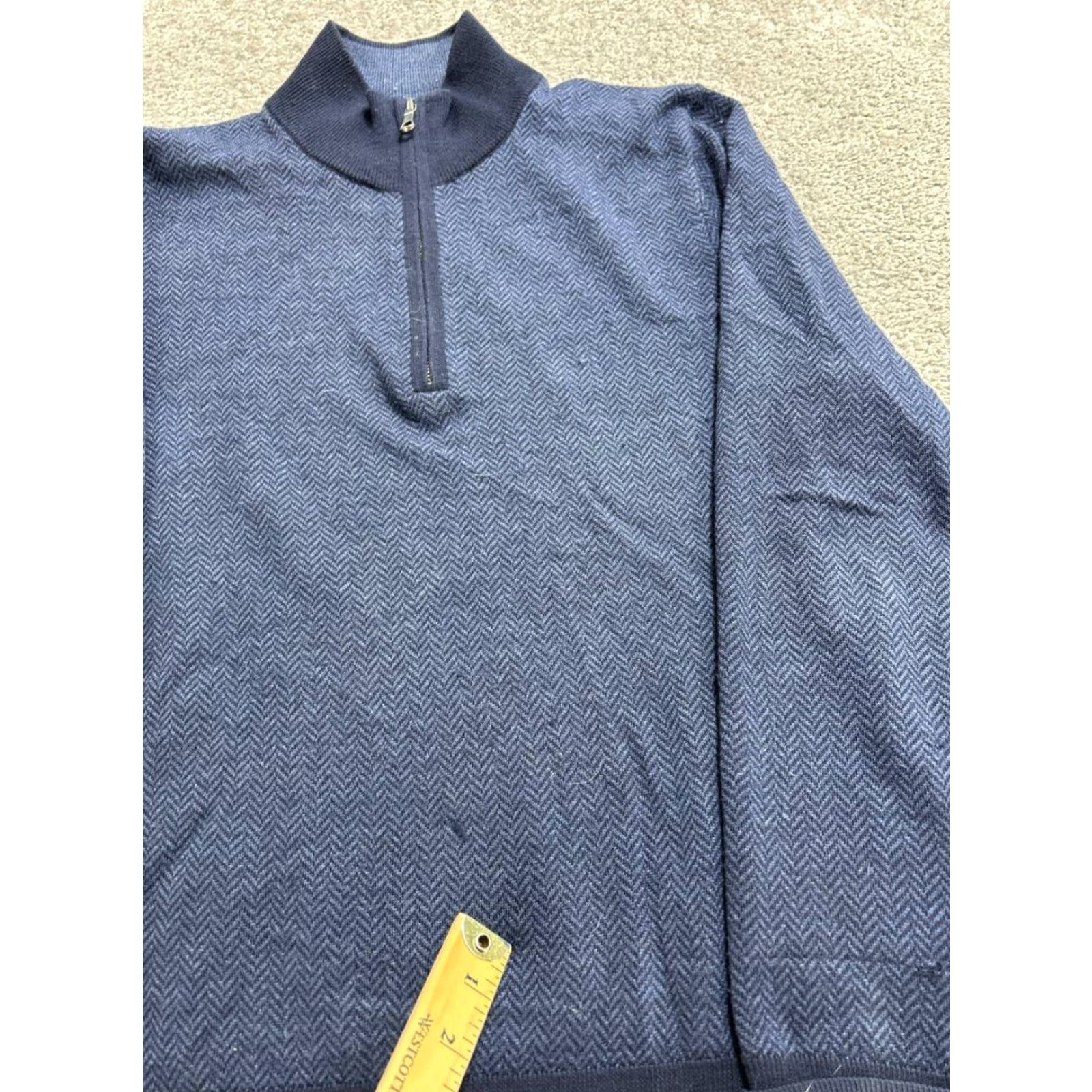 Brooks Brothers Brooks Brothers Sweater Men Medium Blue Herringbone Merino Wool Knit Quarter Zip Size US M / EU 48-50 / 2 - 6 Thumbnail