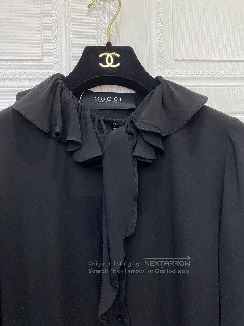 Gucci Gucci Black wood ear lace collar chiffon shirt Size S / US 4 / IT 40 - 2 Thumbnail