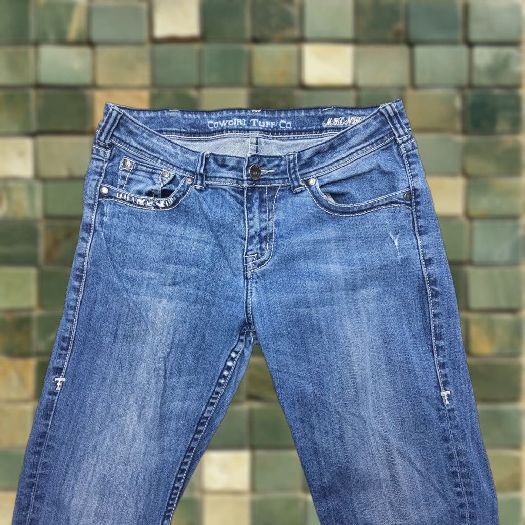 Vintage Cowgirl Tuff Jeans Shirt Bootcut Women 29 29 Blue Western Cowboy Denim Cotton Blend Medium Solid 5-Pocket Vintage: No Size 29" - 1 Thumbnail