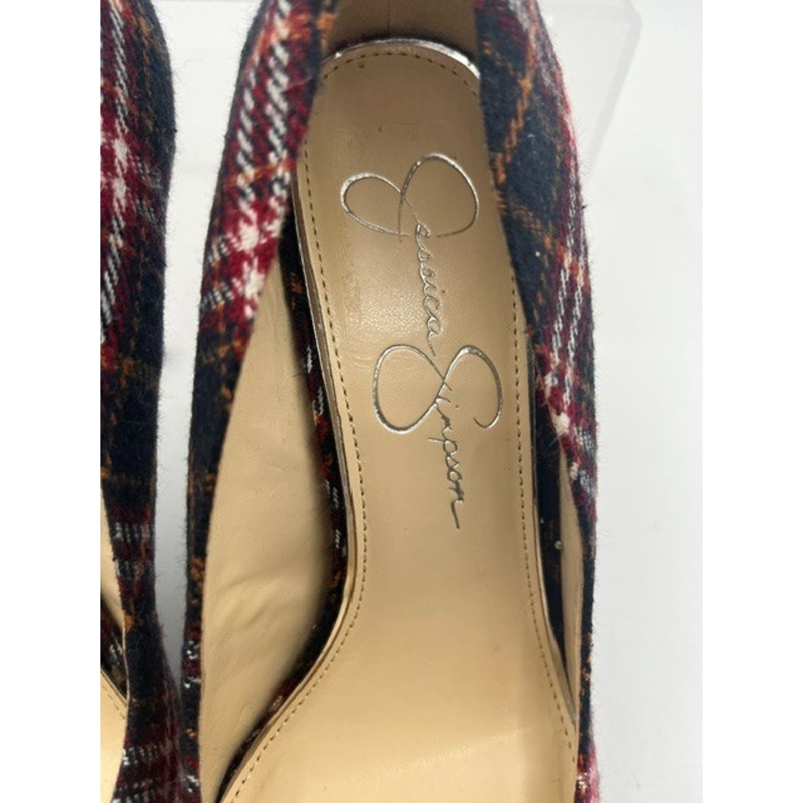 Jessica Simpson Jessica Simpson Haneh Plaid Pumps Heels RED BLACK WHITE Size US 8 / IT 38 - 3 Thumbnail