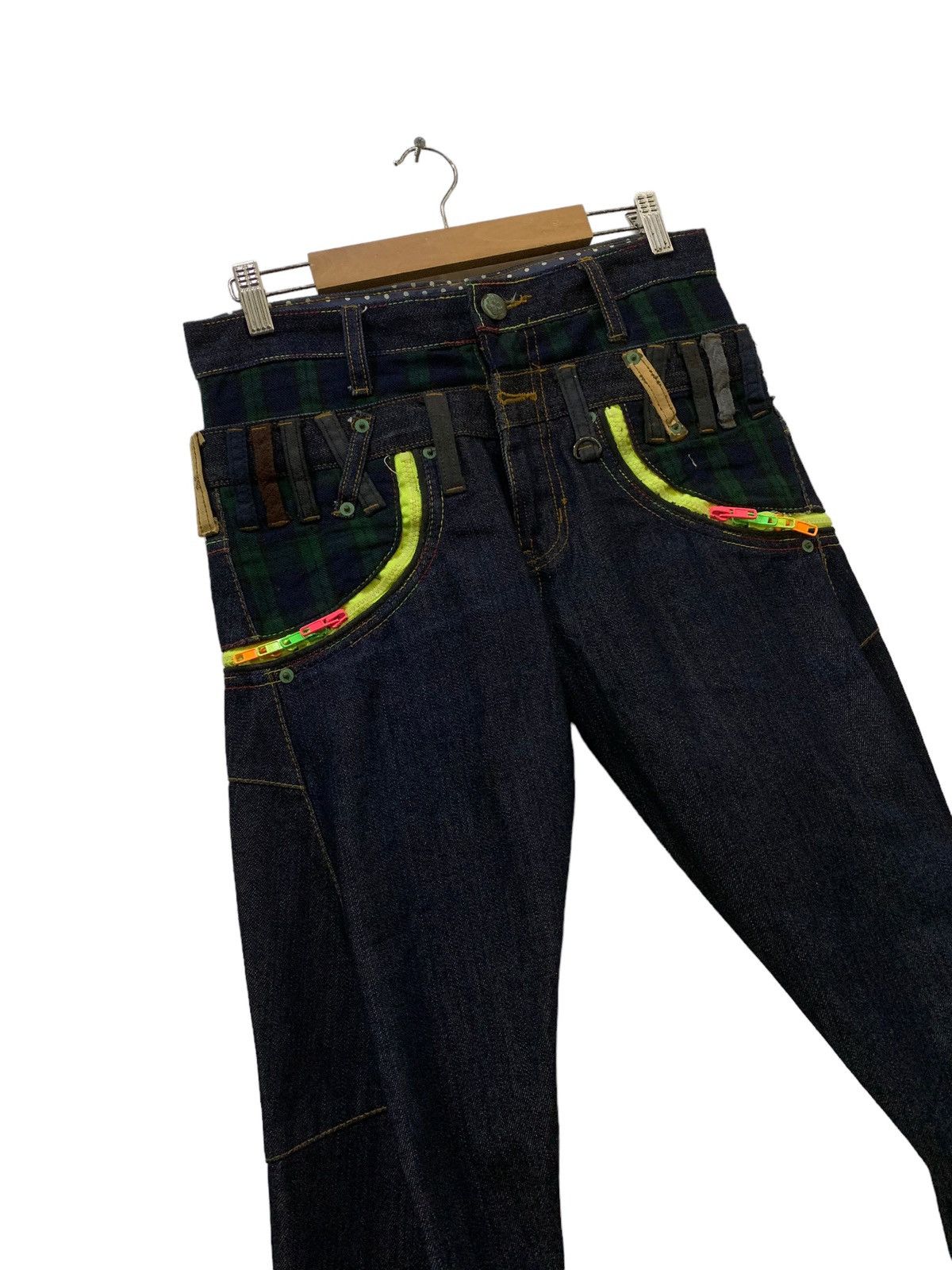 Japanese Brand Brithmint Japan Double Waist Neon Zipper Curved Leg Jeans Size US 30 / EU 46 - 6 Thumbnail