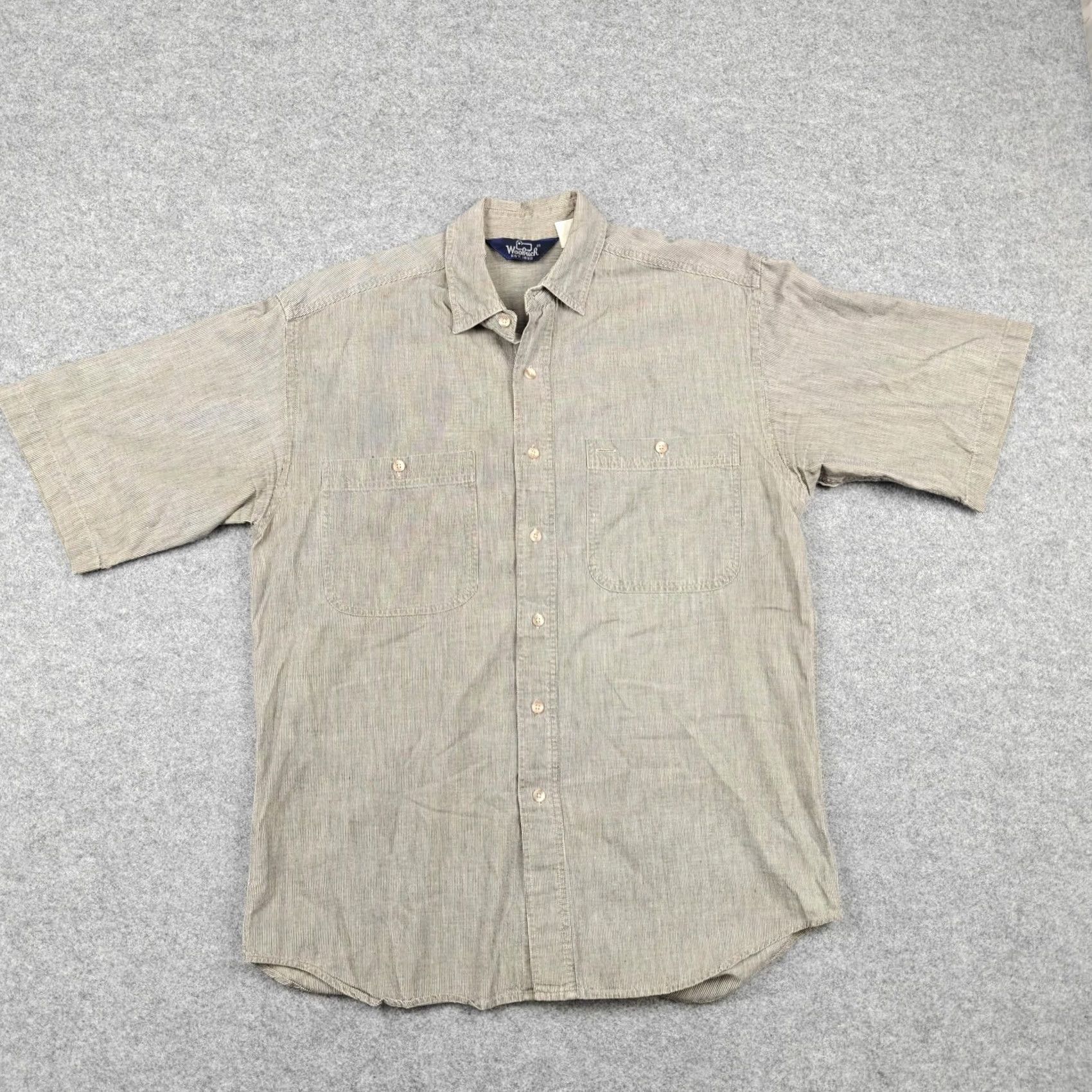 Vintage VINTAGE Woolrich Shirt Mens L Beige Striped Short Sleeve Button Up Casual Size US L / EU 52-54 / 3 - 2 Thumbnail