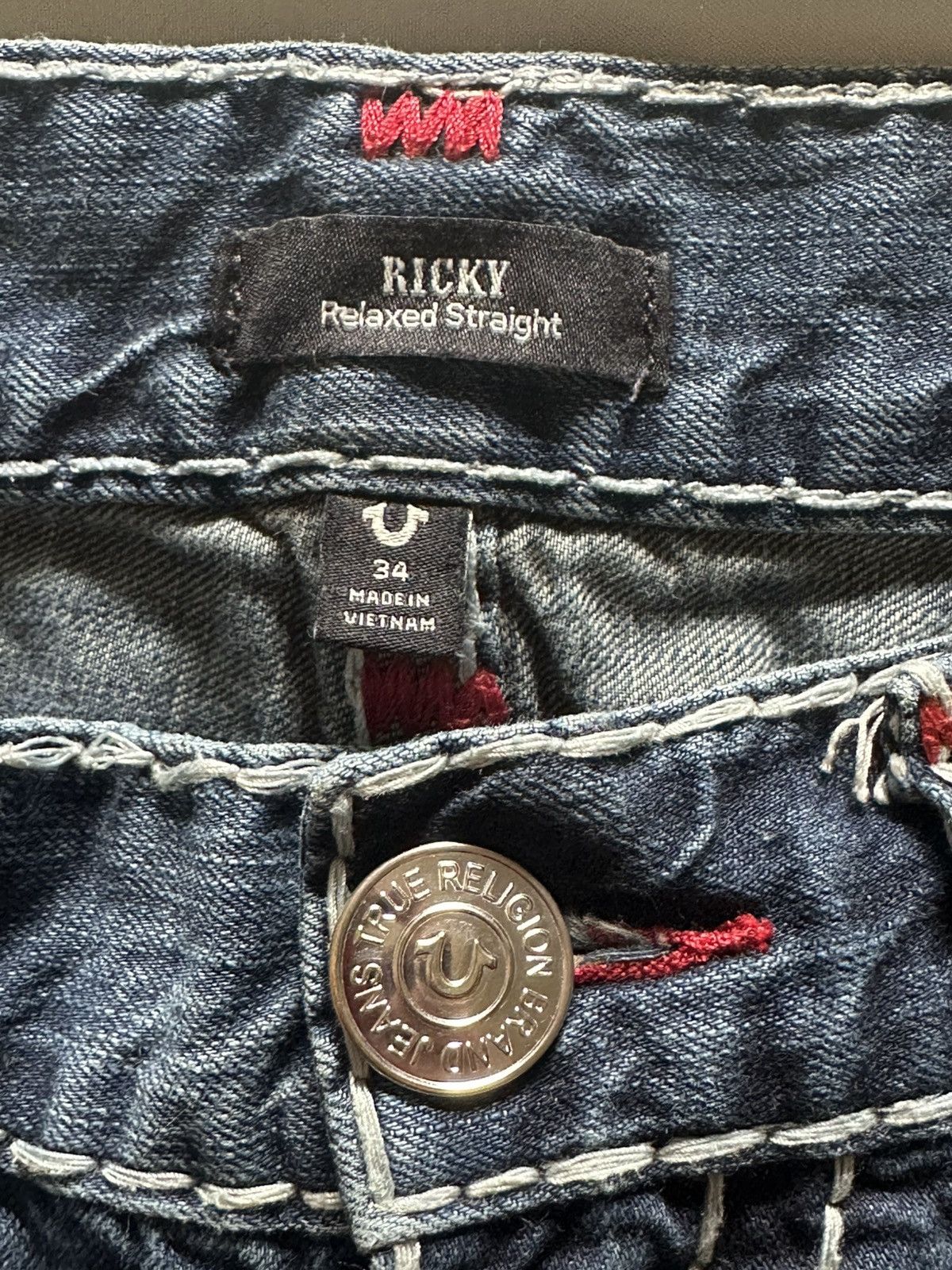 True Religion × Vintage True religion Washed Denim, White & Red Contrast Stitch Size US 34 / EU 50 - 2 Thumbnail