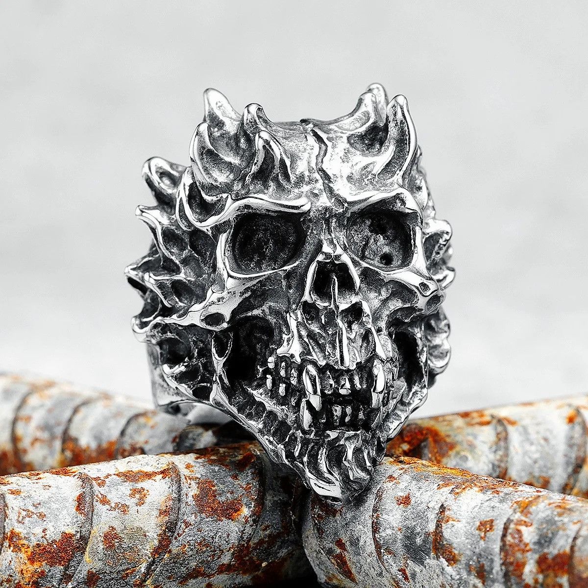 Jewelry Demon Skull Ring Streetwear Jewelry Fashion Gift Size ONE SIZE - 2 Thumbnail