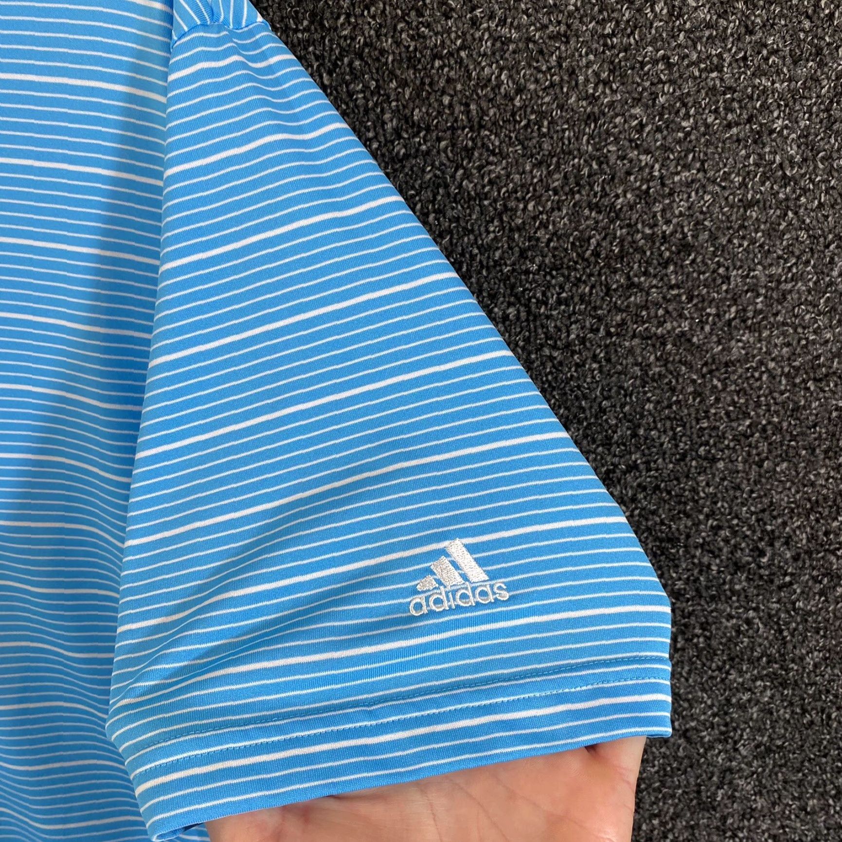 Adidas ADIDAS Polo Shirt Mens Regular Medium Blue White Striped Golf Climalite S/S Polo Shirt Mens Size US M / EU 48-50 / 2 - 4 Thumbnail