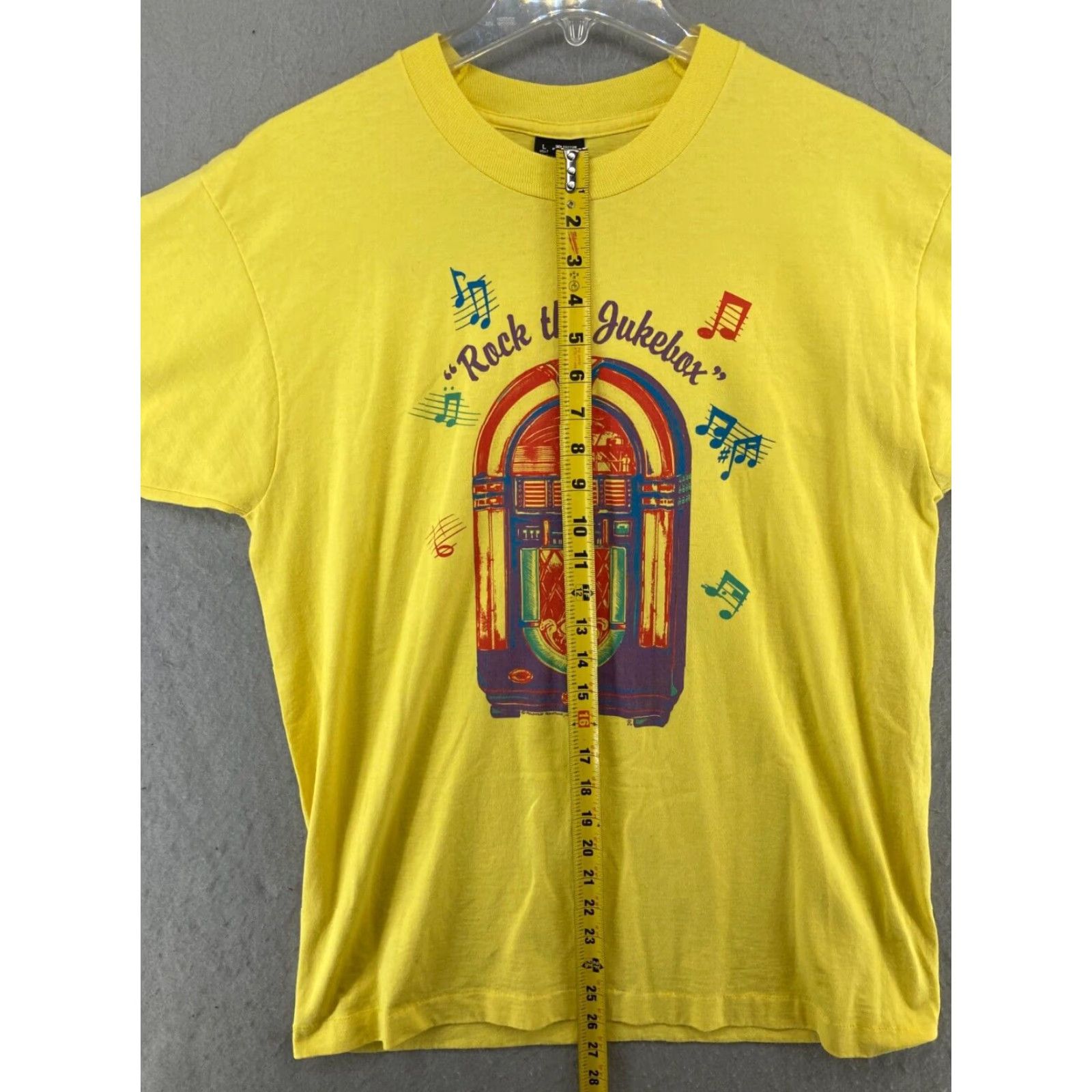 Fruit Of The Loom VINTAGE Fruit of the Loom Mens TShirt L Yellow USA MADE Rock The Jukebox Shirt Short Sleeve Crew Neck Graphic Print Size US L / EU 52-54 / 3 - 3 Thumbnail
