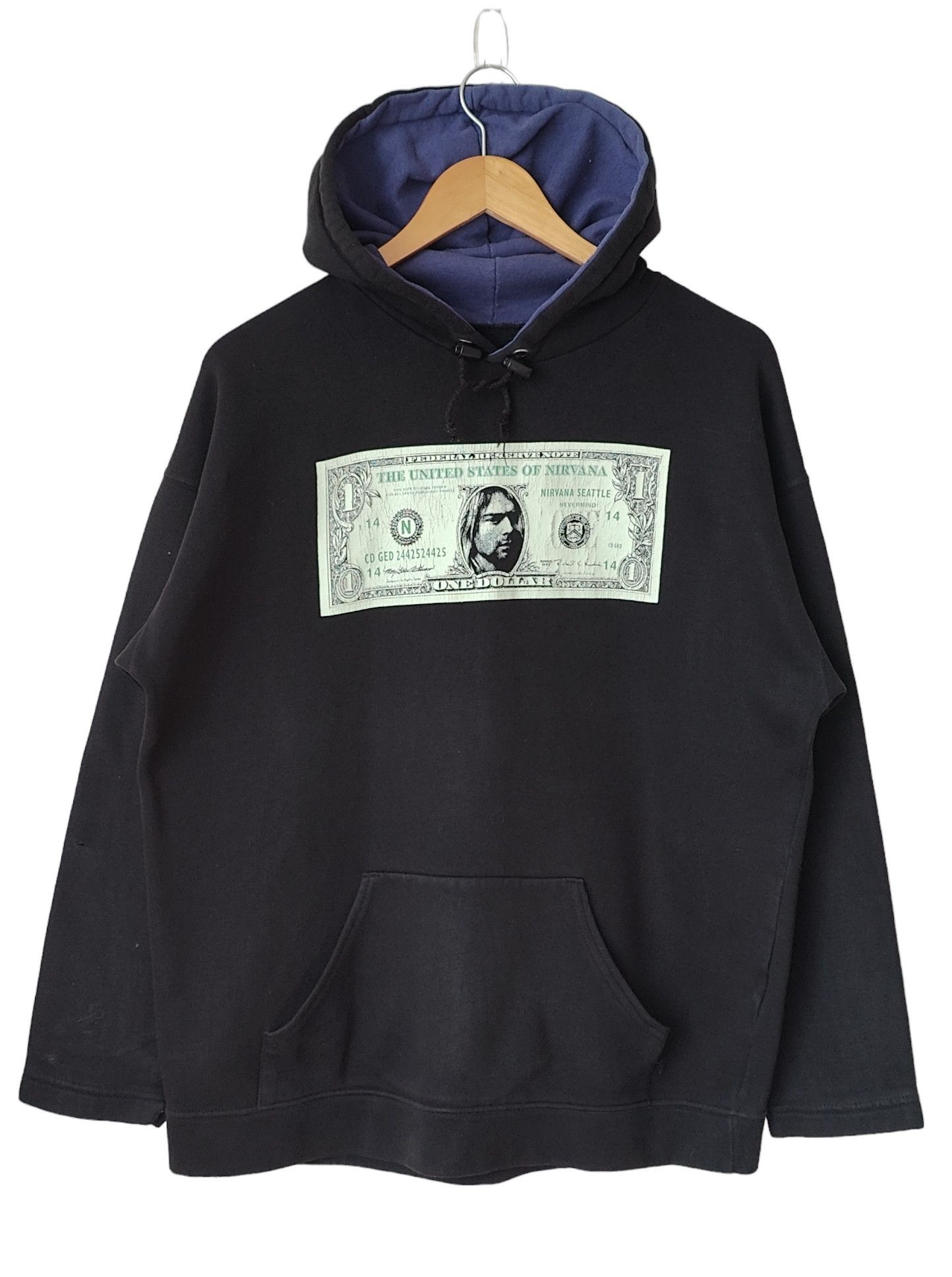 image of VTG Kurt Cobain One Dollar Vintage 90's Hoodie in Black, Men's (Size Large)
