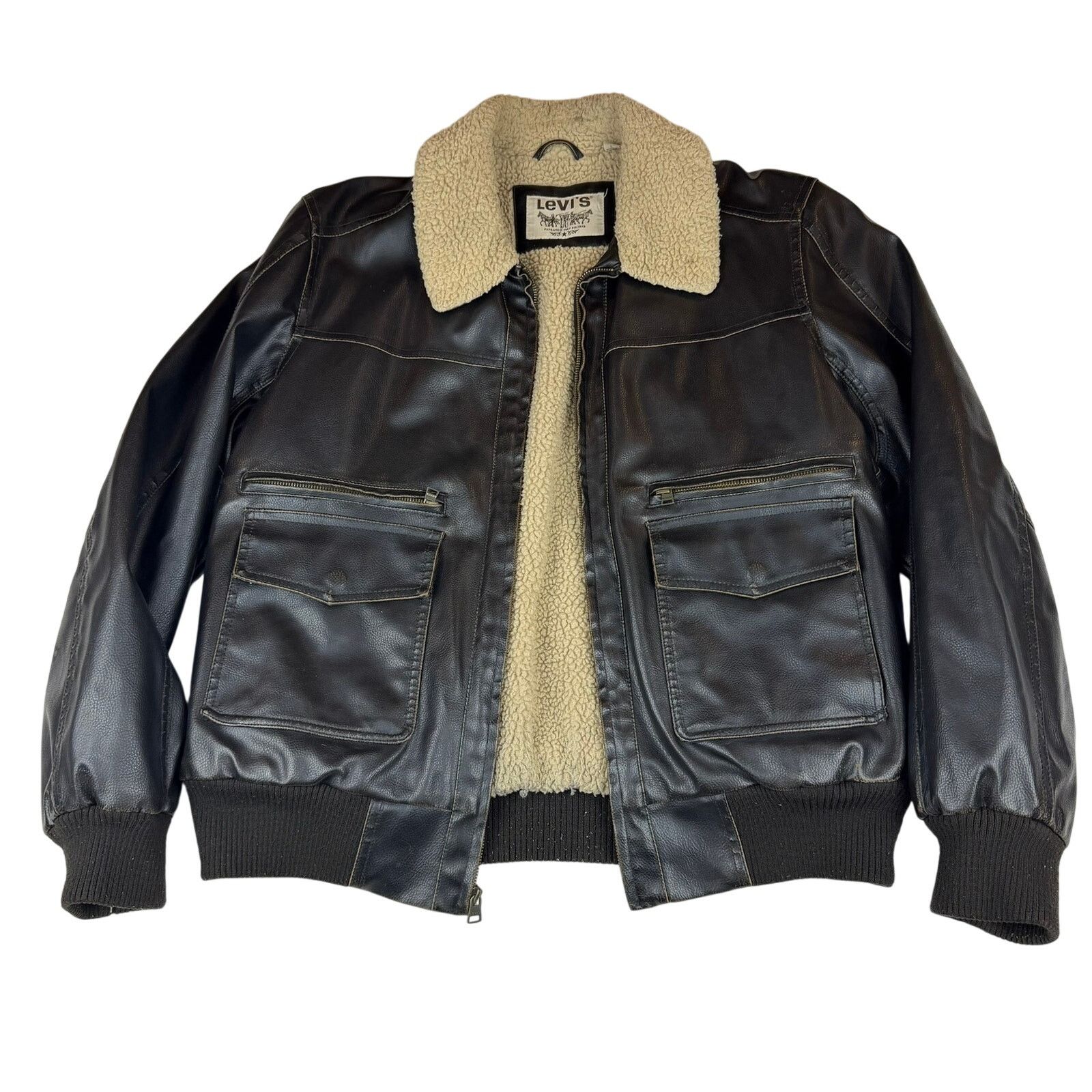 Levi's Levi's Faux Leather Bomber Jacket Brown Sherpa XL Size US XL / EU 56 / 4 - 2 Thumbnail