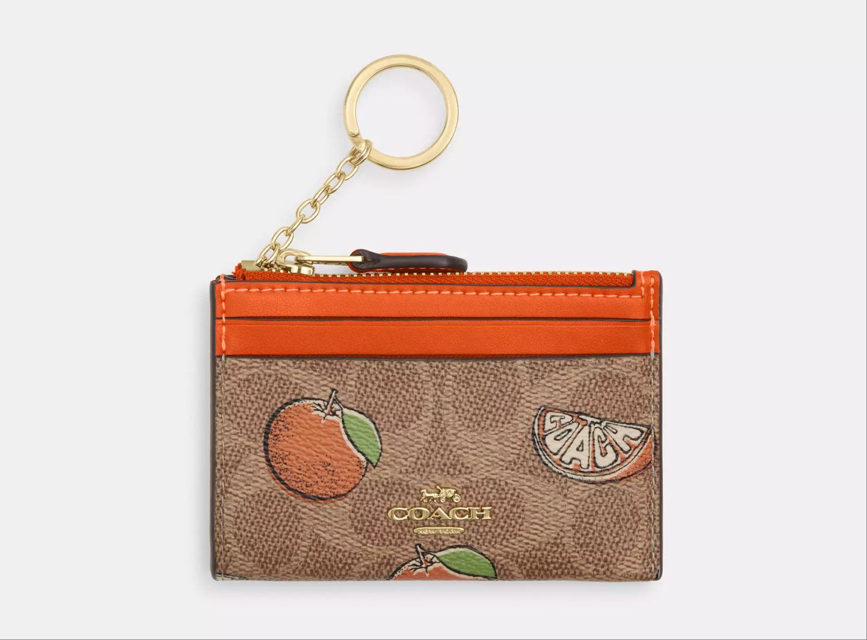Coach Mini Skinny Id Case With Orange Print CAR21 Size ONE SIZE - 5 Thumbnail