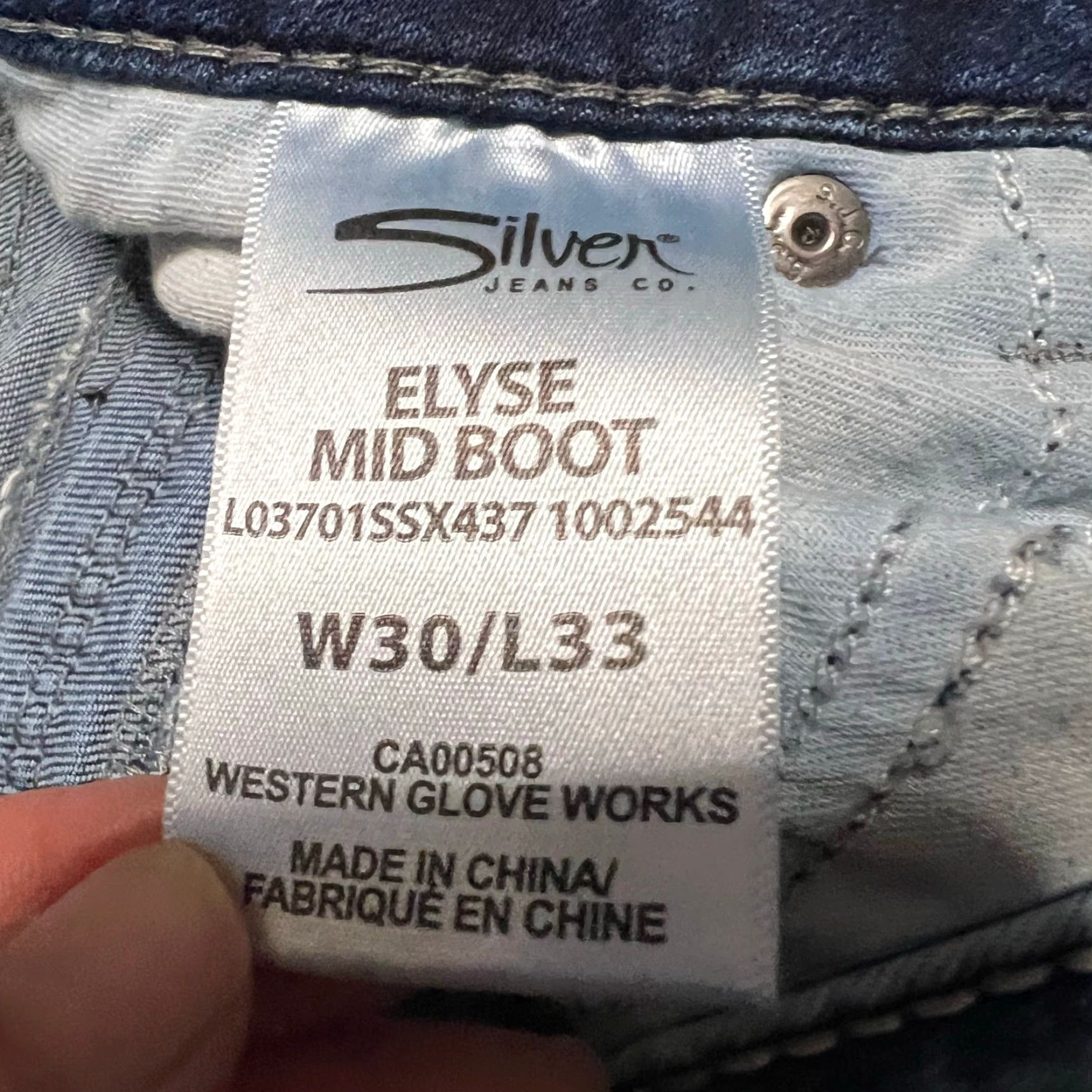 Silver Jeans Co. Silver Jeans Elyse Boot Blue Western Contrast Stitch Womens 30 Regular 34x32.5 Bootcut Jeans Women Size 30" / US 8 / IT 44 - 7 Thumbnail