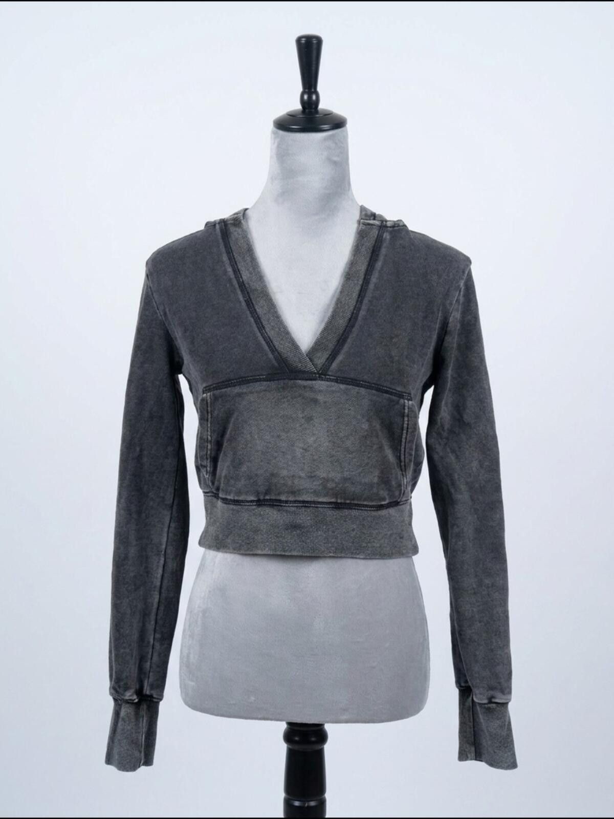 Cyderhouse Cider Washed Charcoal V-Neck Cropped Hoodie Size S / US 4 / IT 40 - 1 Thumbnail